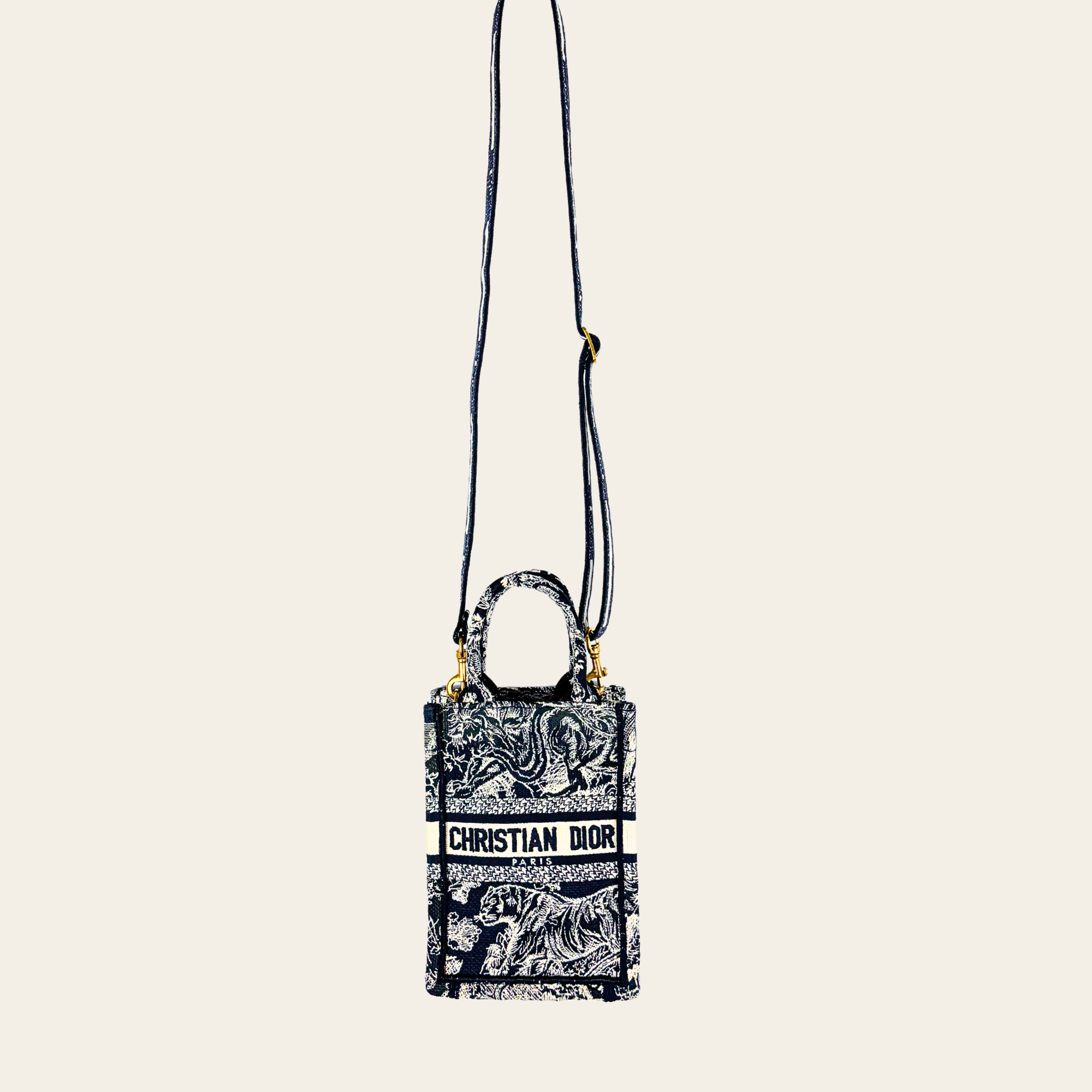 Dior Vertical Mini Book Tote en Toile de Jouy