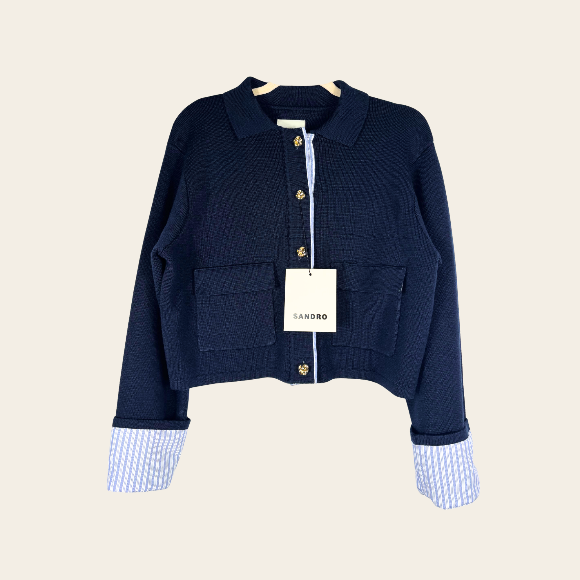 Sandro Paris – Cardigan Court en Maille à Boutons Bijoux, M