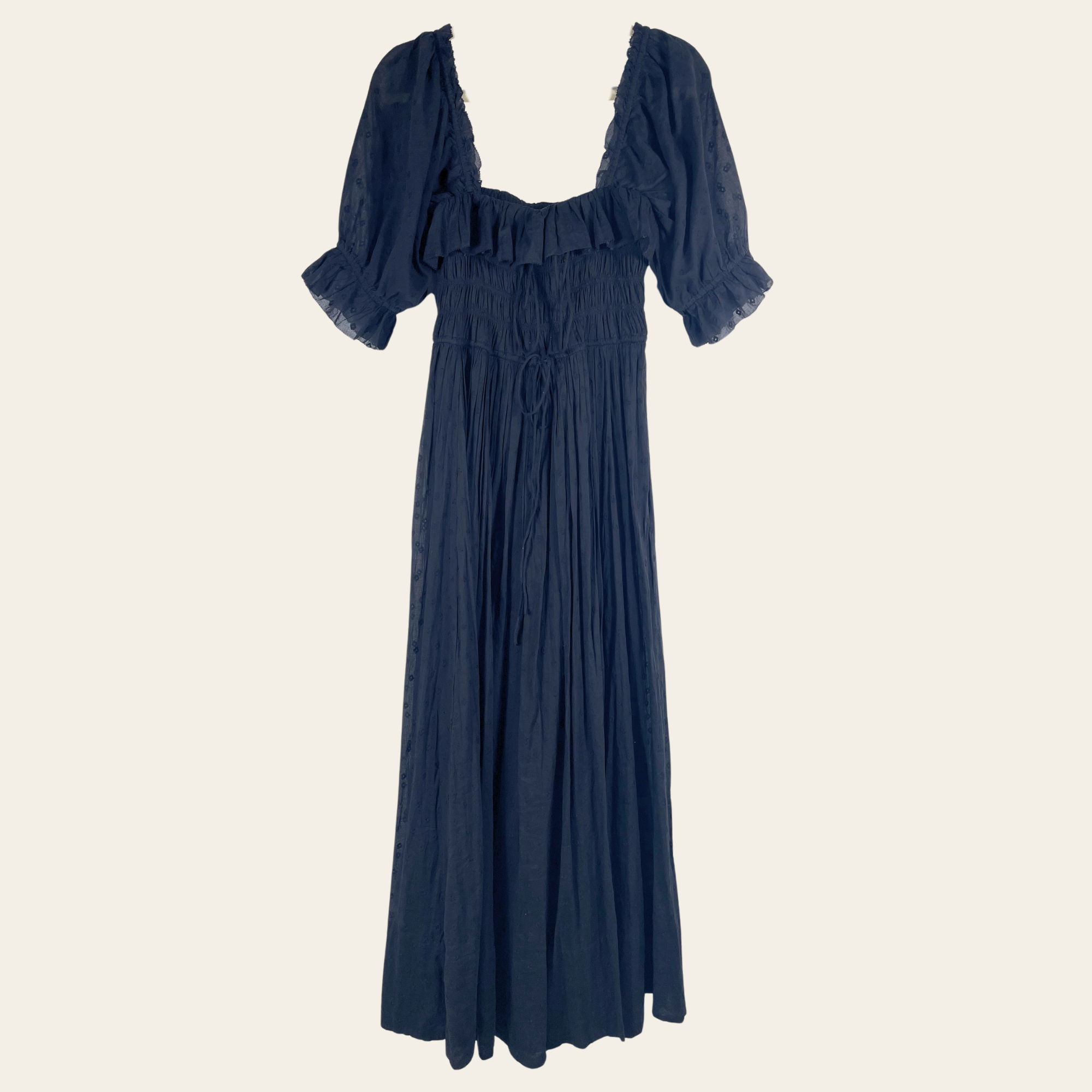 DÔEN – Robe Maxi Smockée en Coton Brodé, S