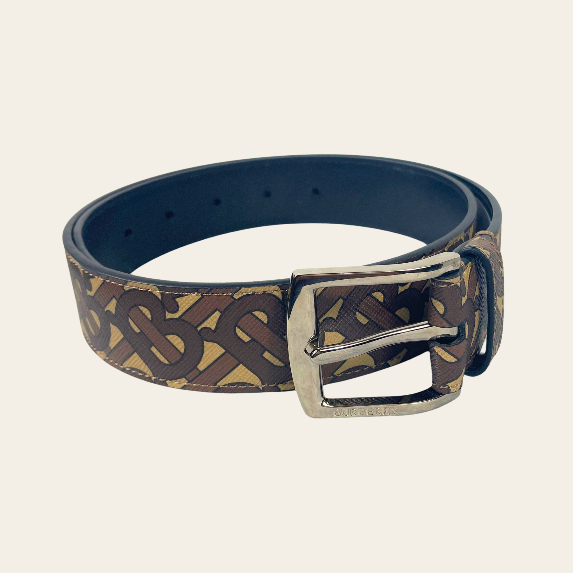 BURBERRY Monogram TB Belt Marron & Noir
