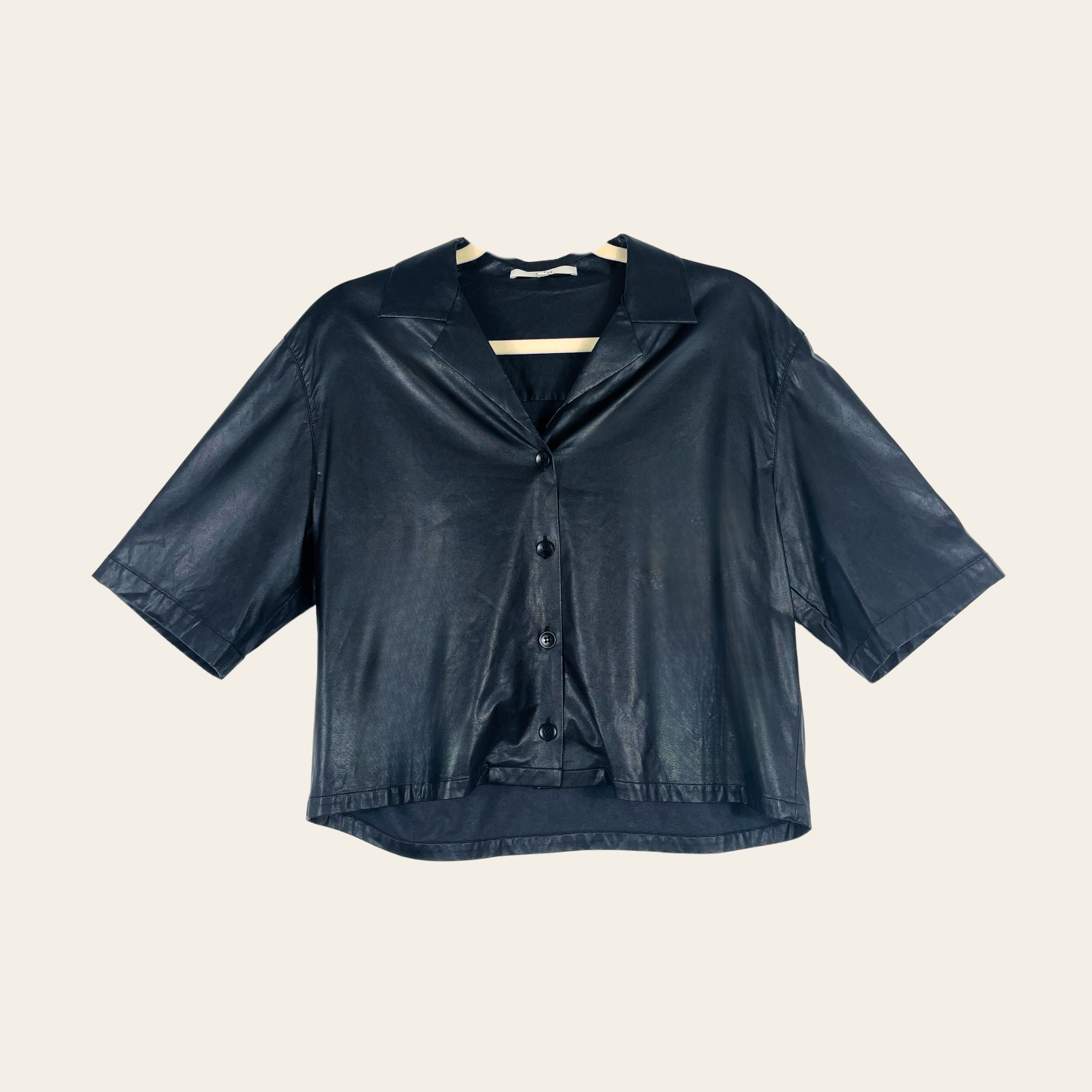TIBI - Cropped Leather Shirt, S