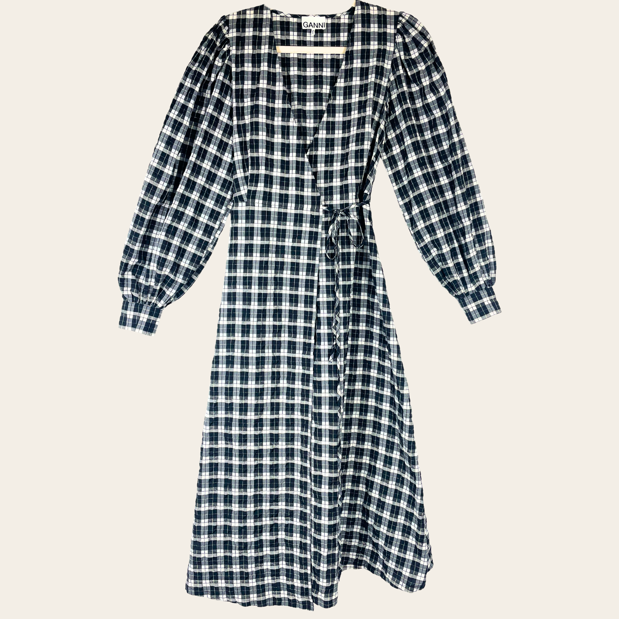 GANNI - 1964 Seersucker Check Wrap Dress, XS