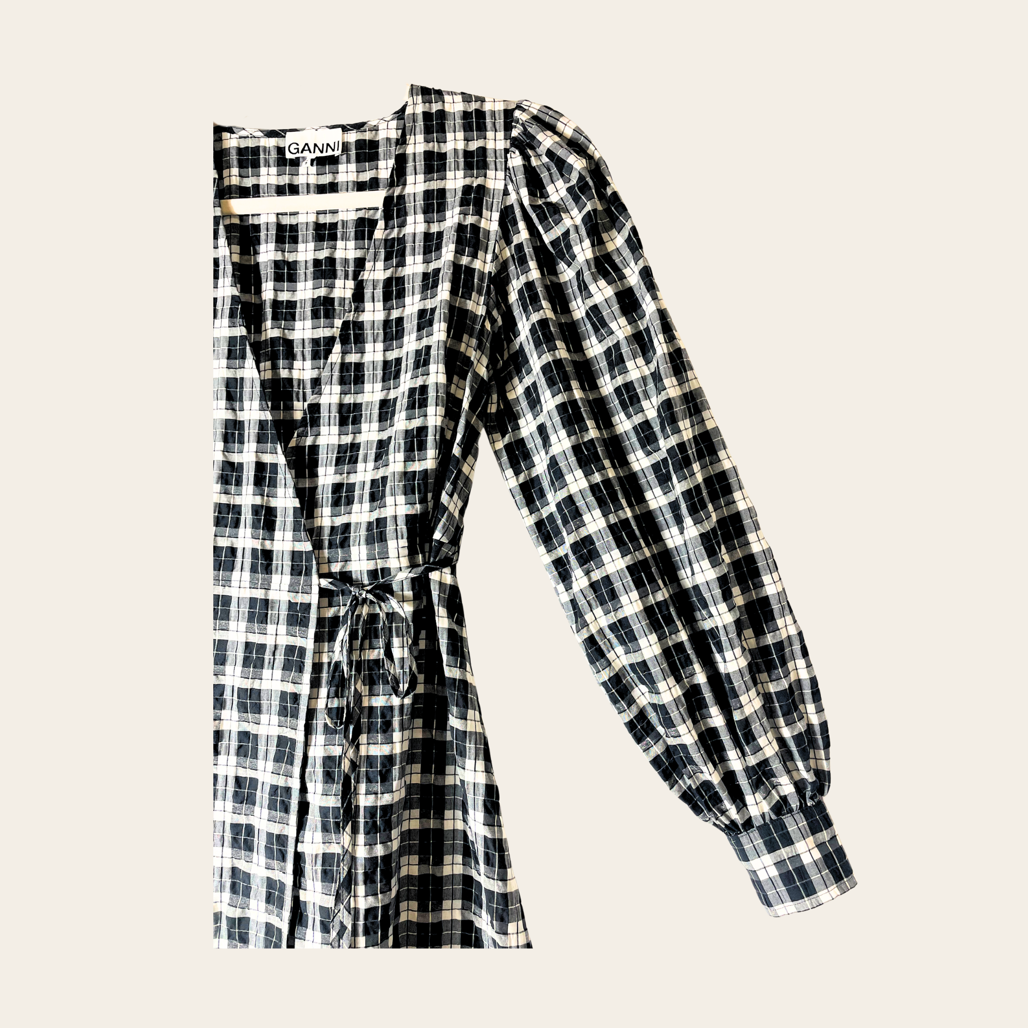 GANNI - 1964 Seersucker Check Wrap Dress, XS