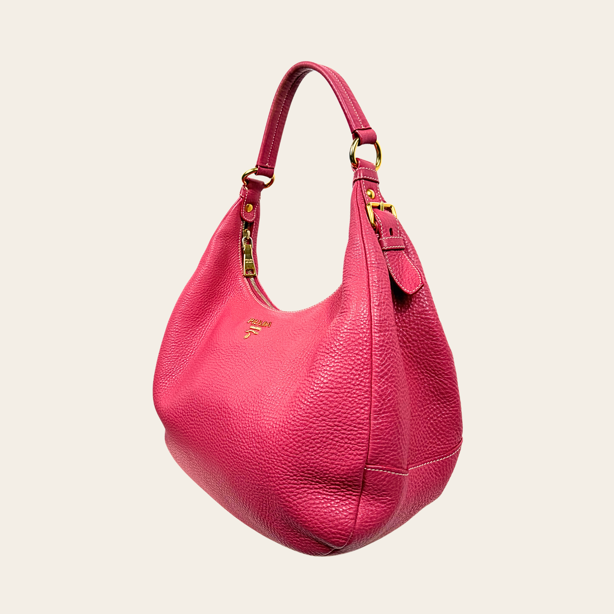 PRADA – Vitello Daino Leather Hobo Bag