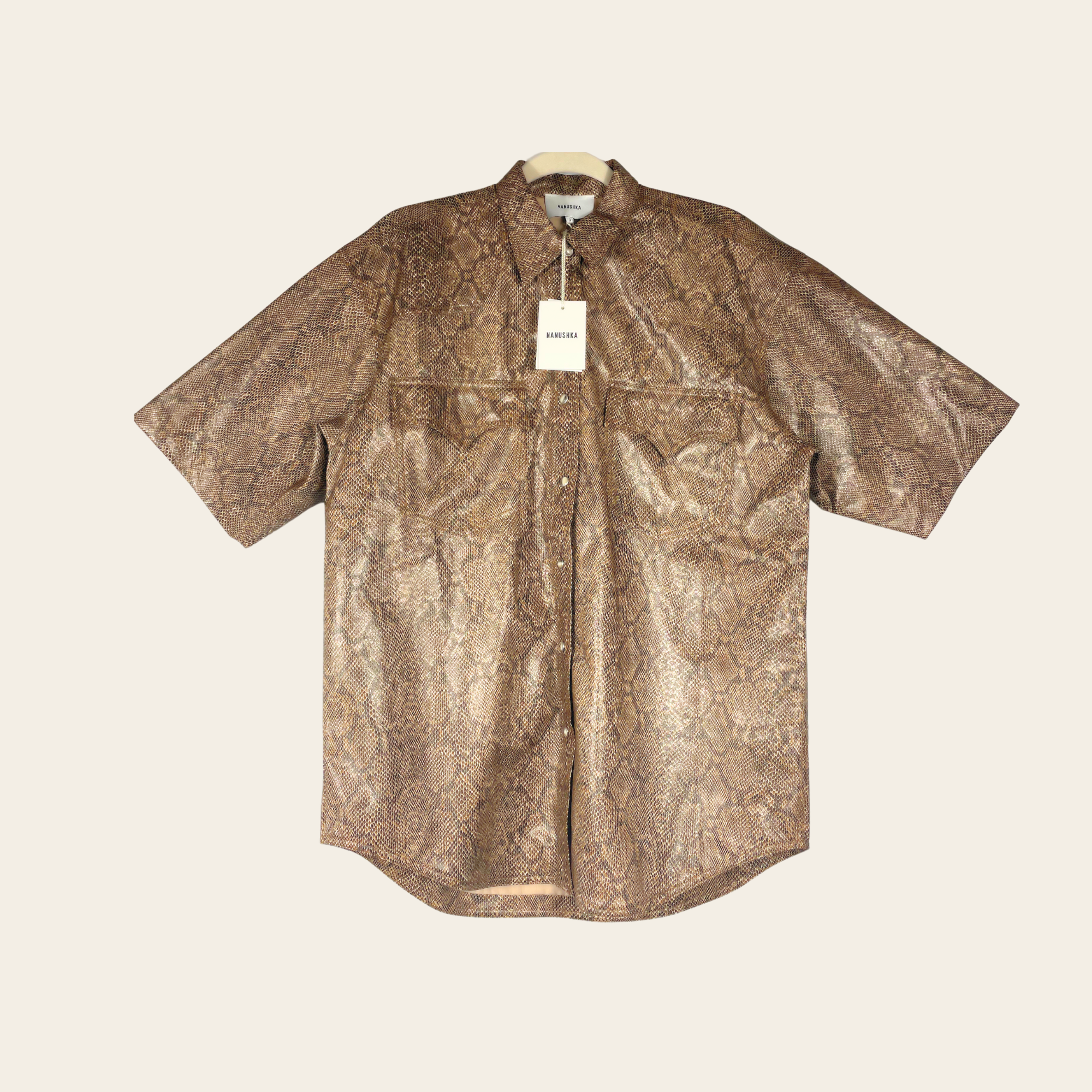 Nanushka - Seymour Brown Snake Vinyl Shirt, S