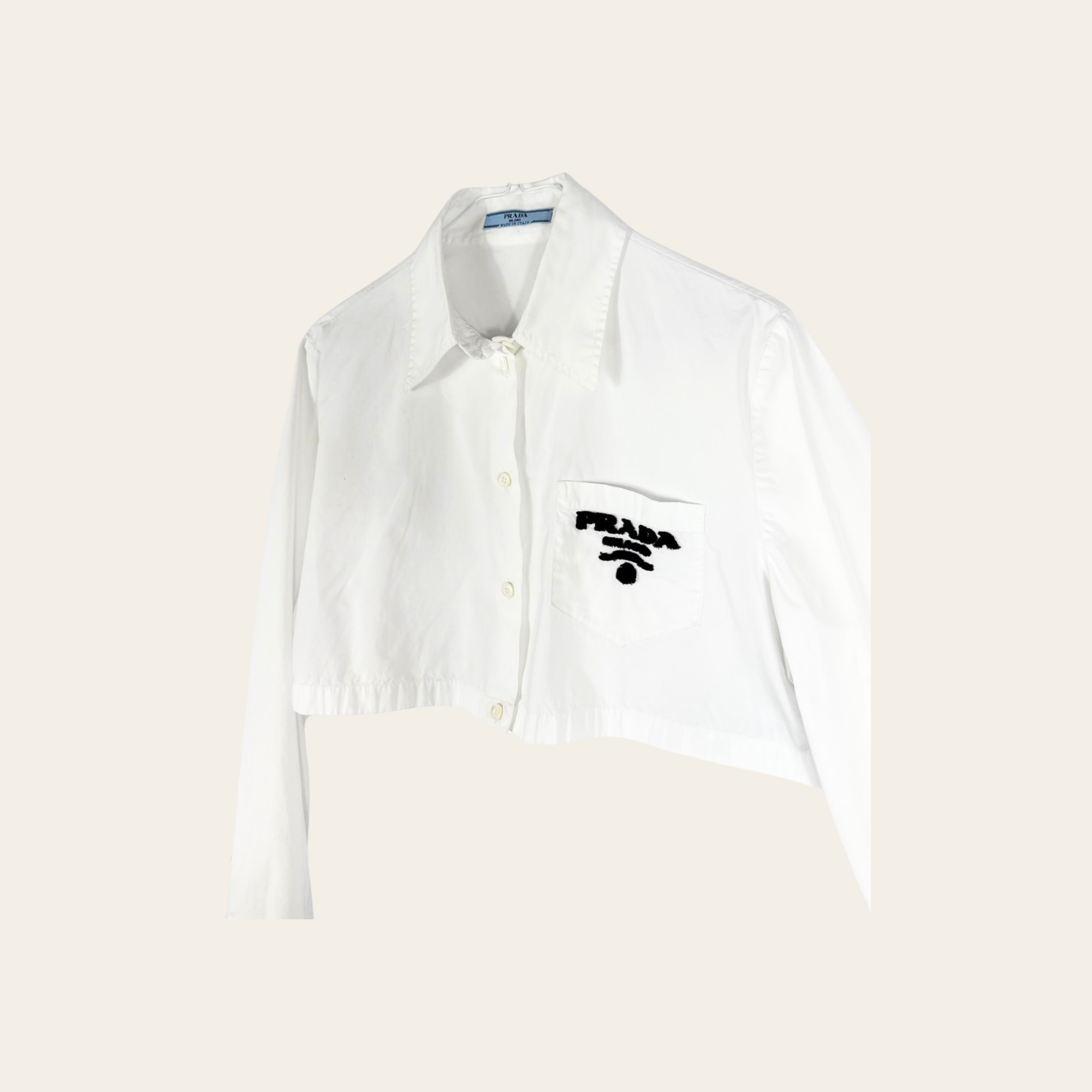 PRADA – Chemise courte en popeline avec logo brodé, M