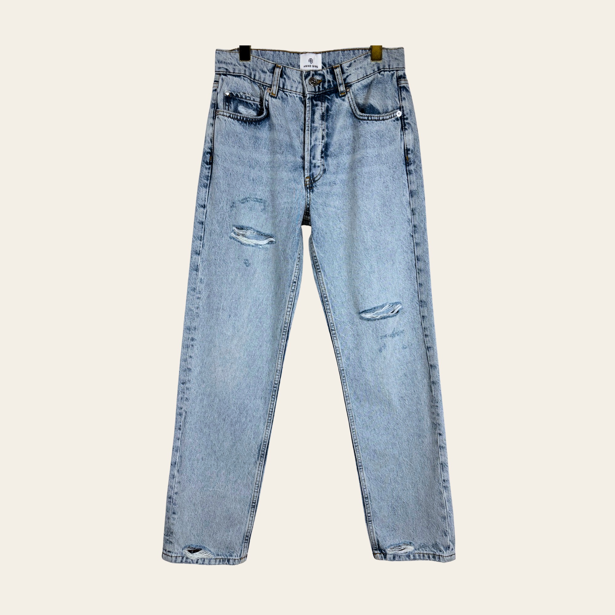 ANINE BING – Jean Délavé Coupe Droite Effet Usé, Taille 27