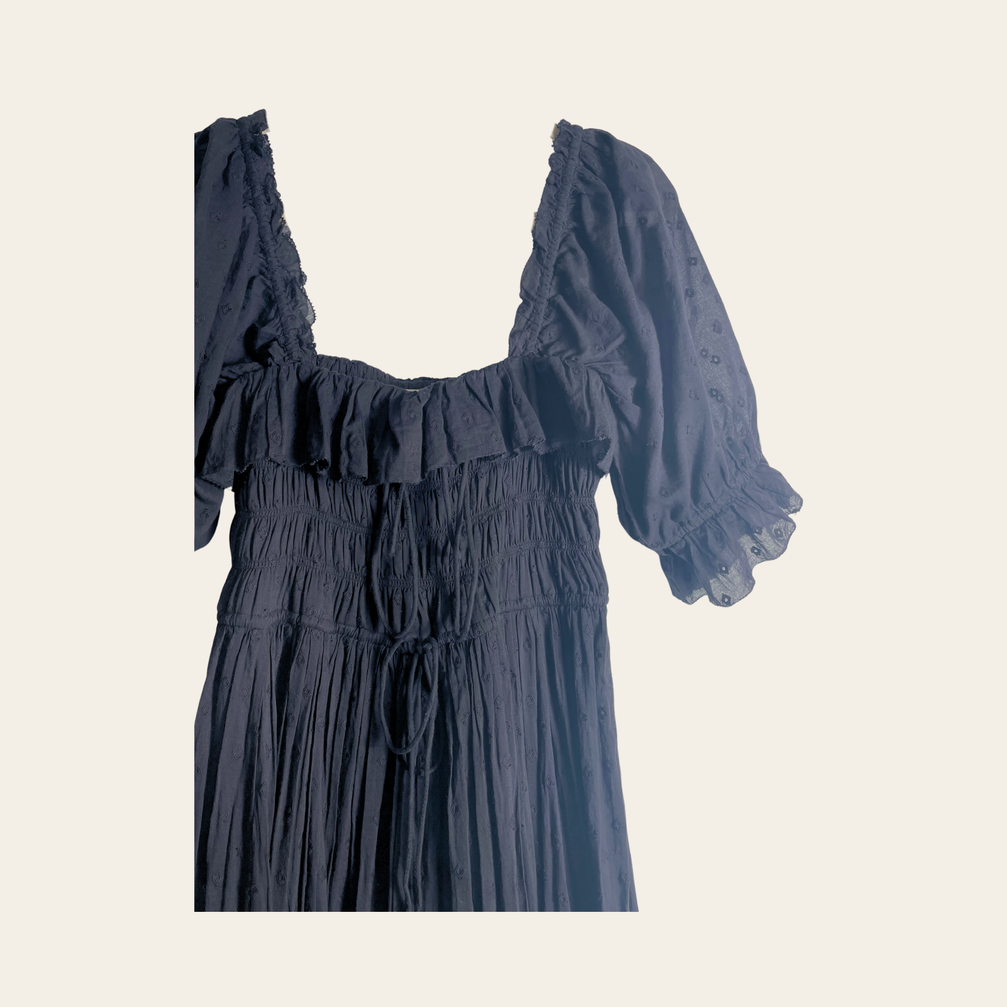 DÔEN – Robe Maxi Smockée en Coton Brodé, S