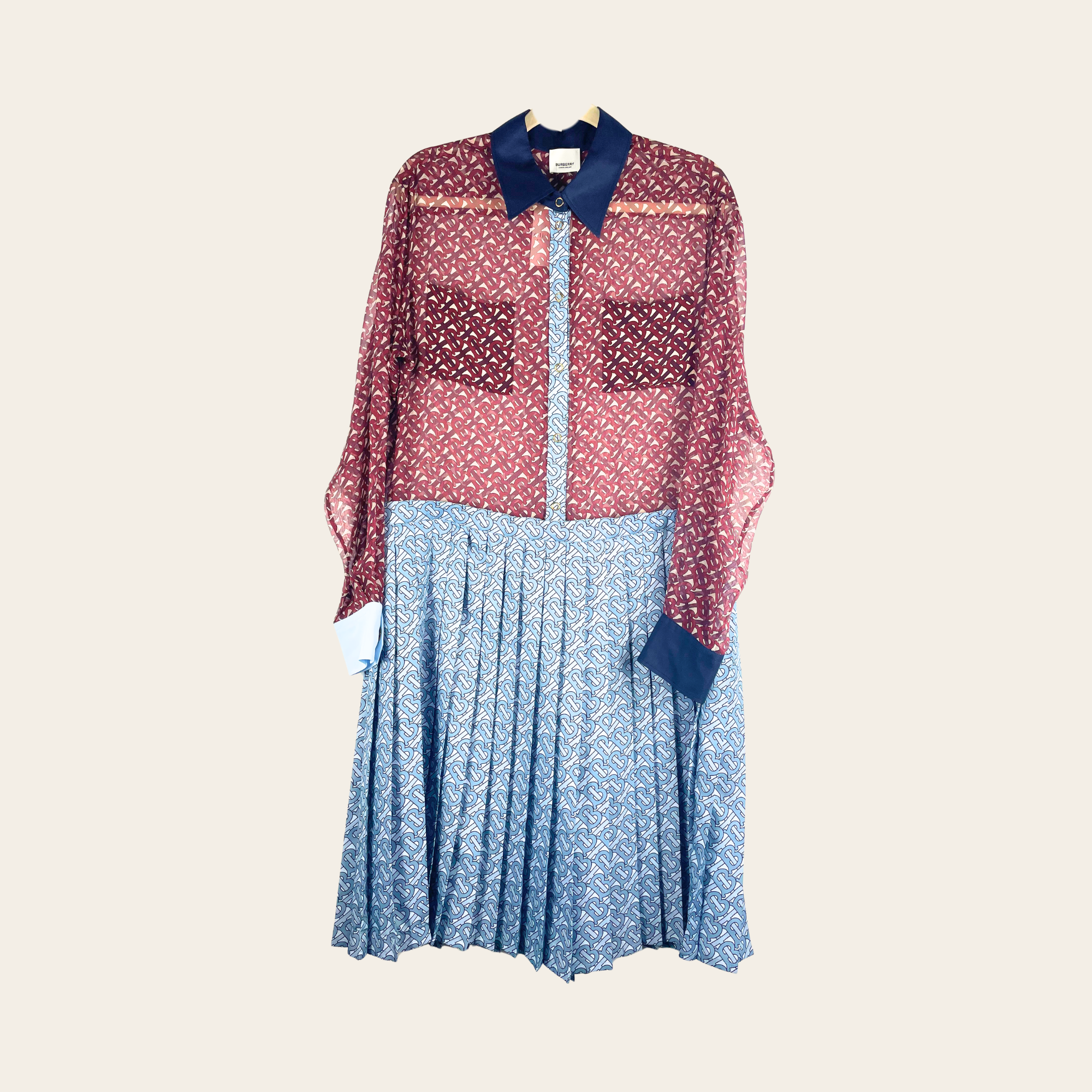 BURBERRY - Robe chemise monogramme TB en soie plissée