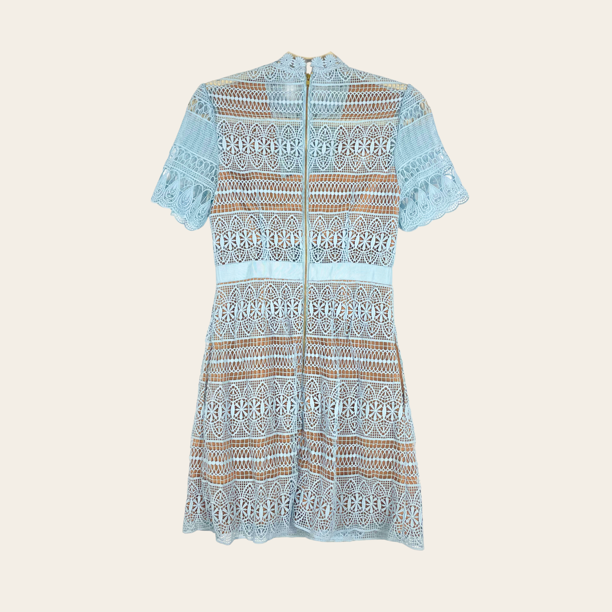 SELF-PORTRAIT - Blue Spiral Panel Lace Mini Dress,L