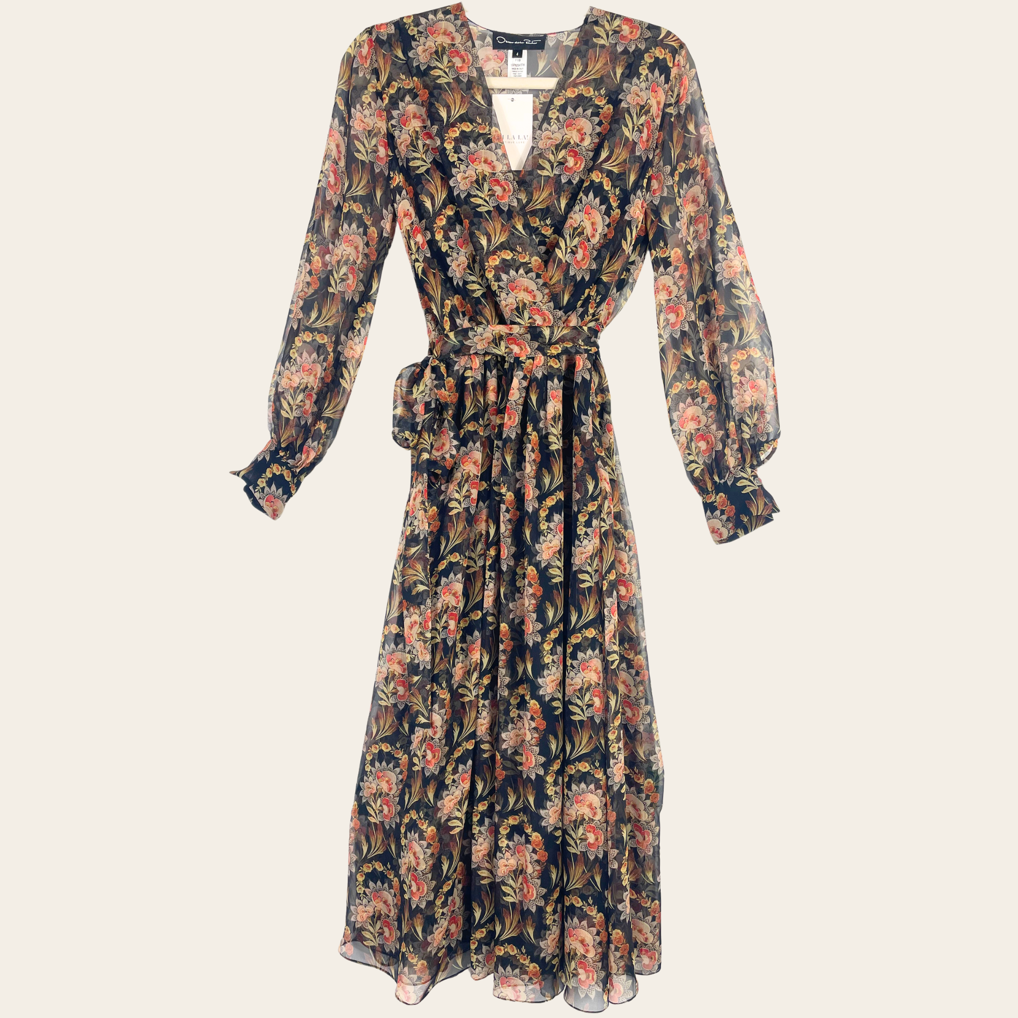 Oscar de la Renta - Floral Silk Wrap Dress Set, M