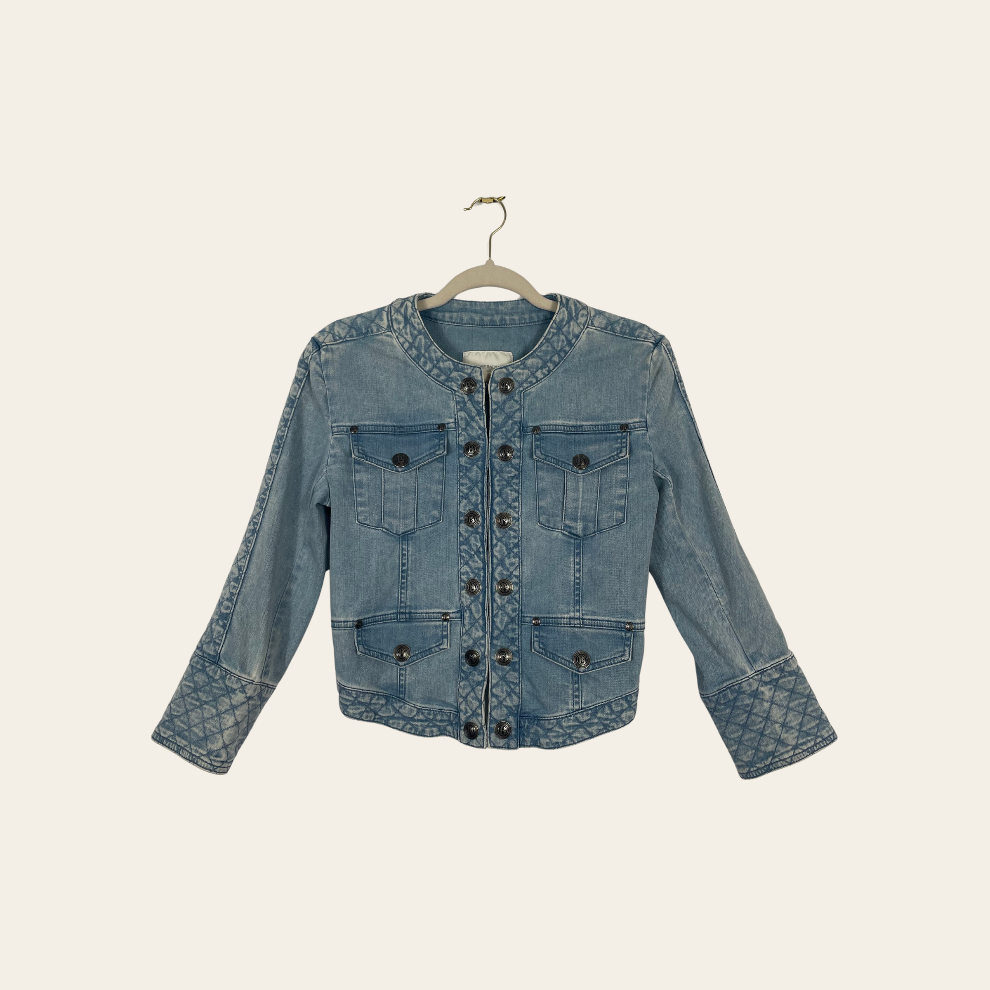 BALMAIN - Biker Jacket en denim vintage XS/SMALL