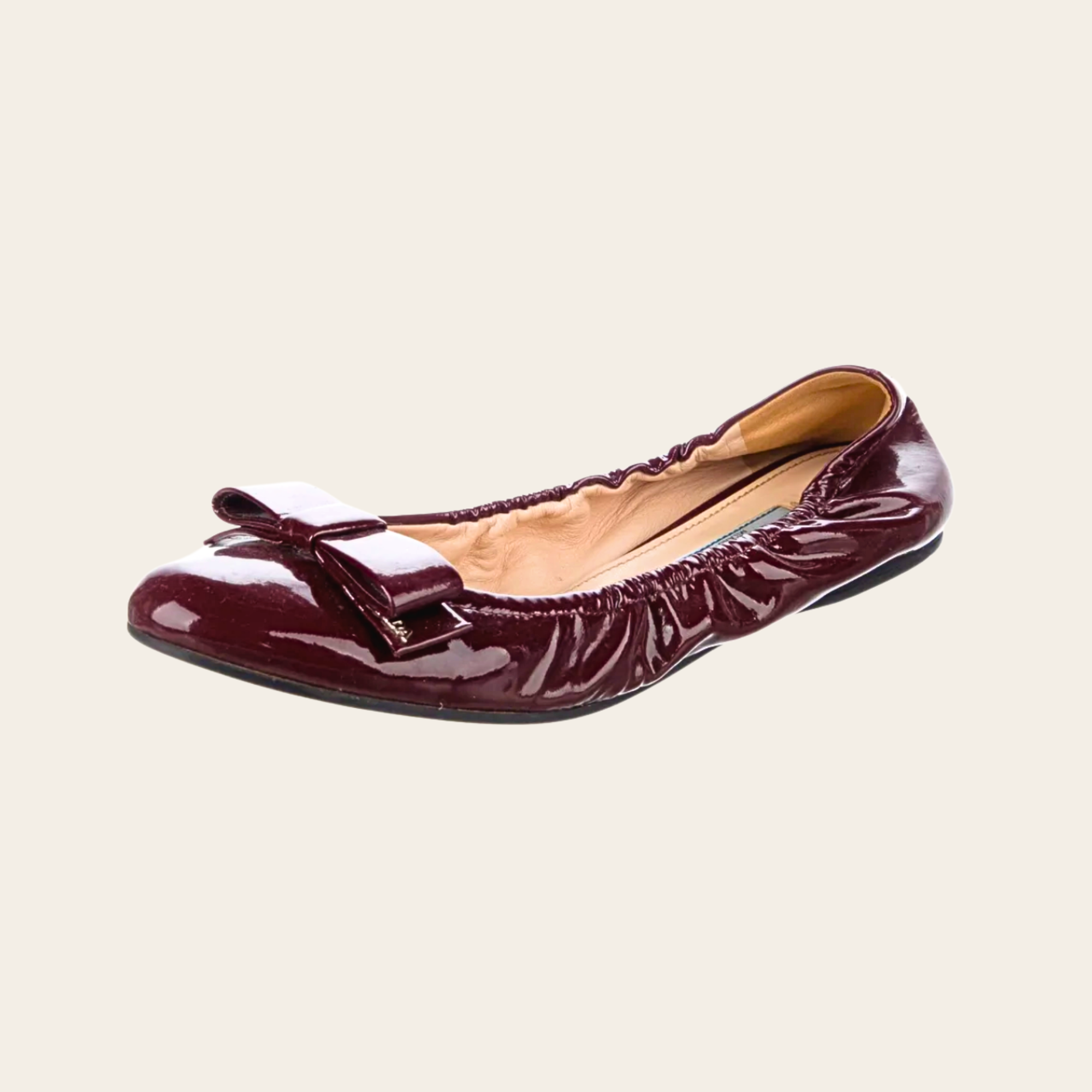 PRADA - Vernice Soft Amarena Ballet Flats, 37
