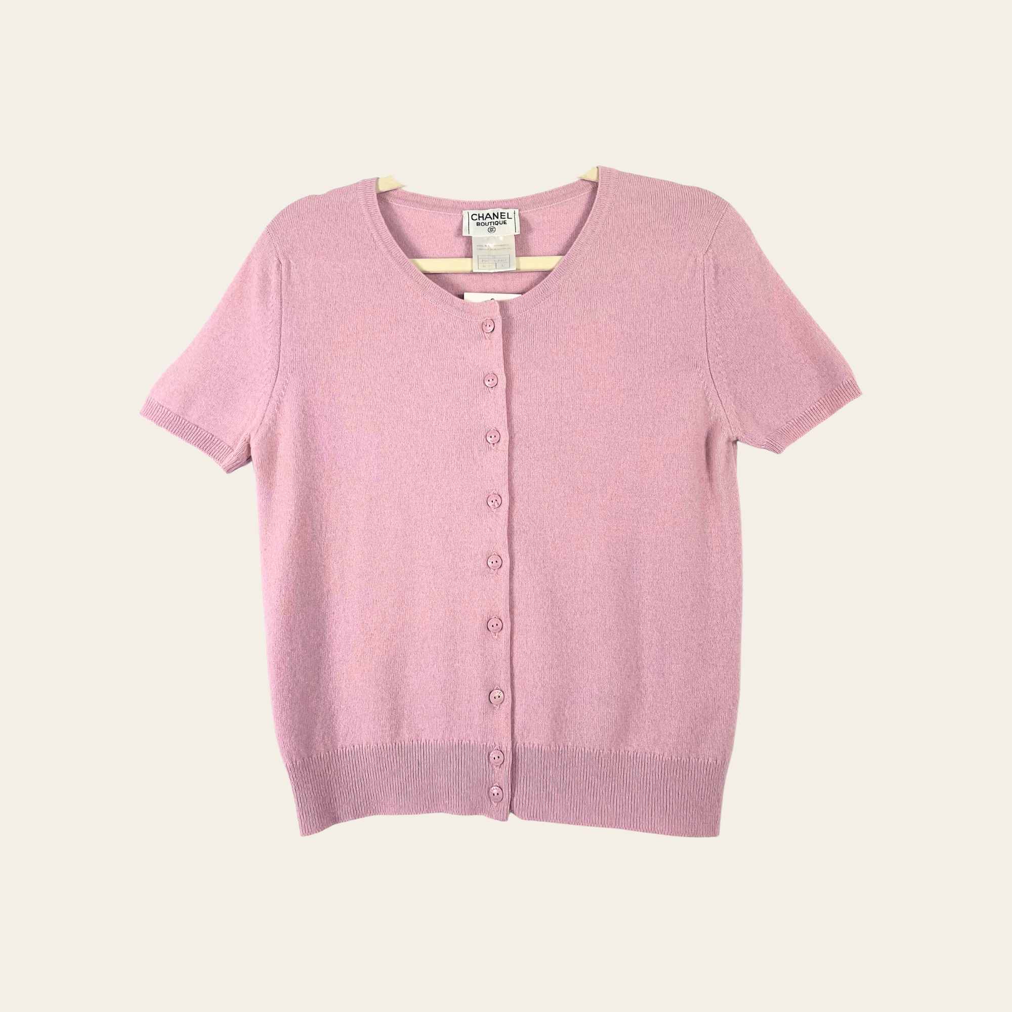 CHANEL - Twin Set Cashmere Pink Cardigan & Shell Top, Medium Large