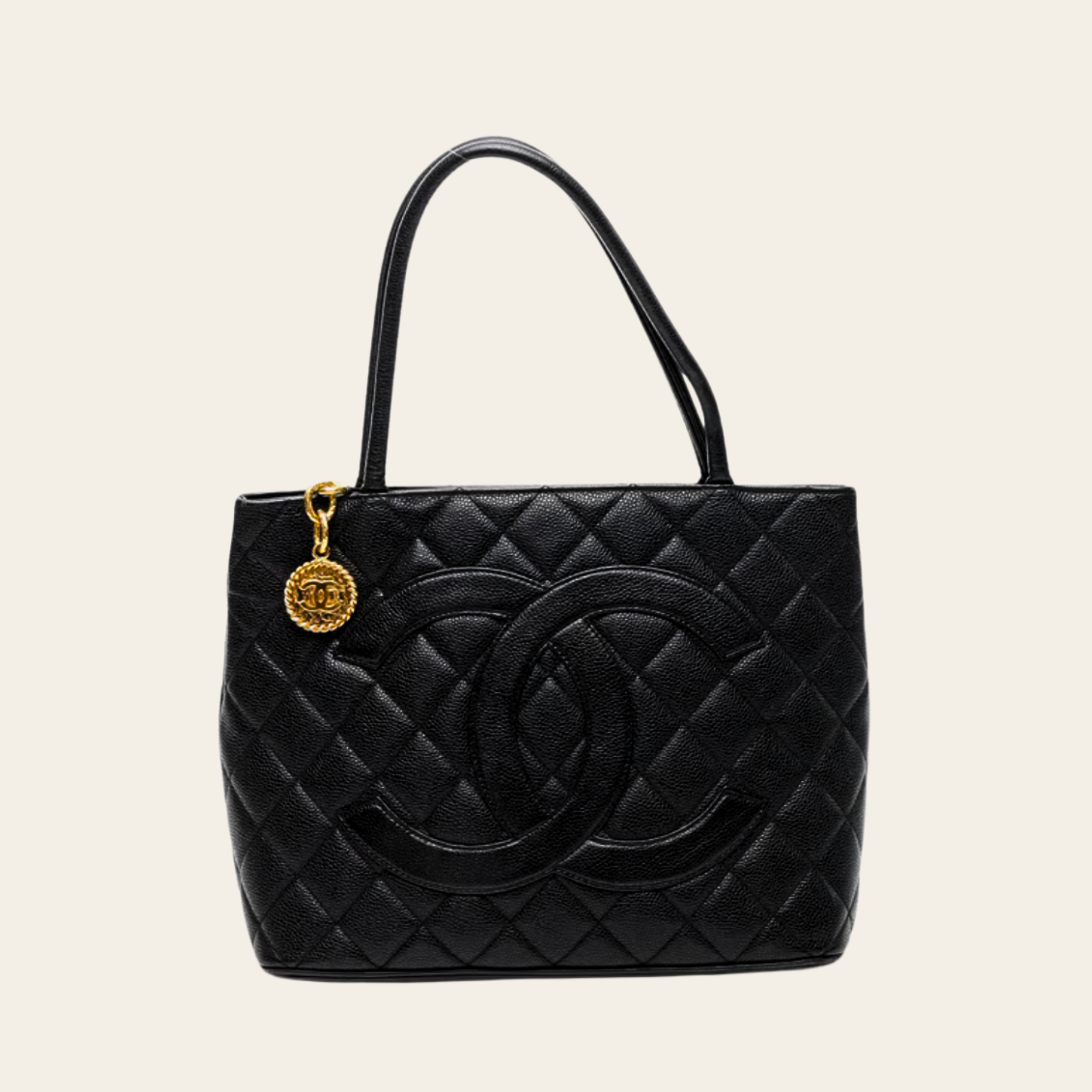 CHANEL - (Medallion Tote) Grand Cabas Matelassé Caviar Noir