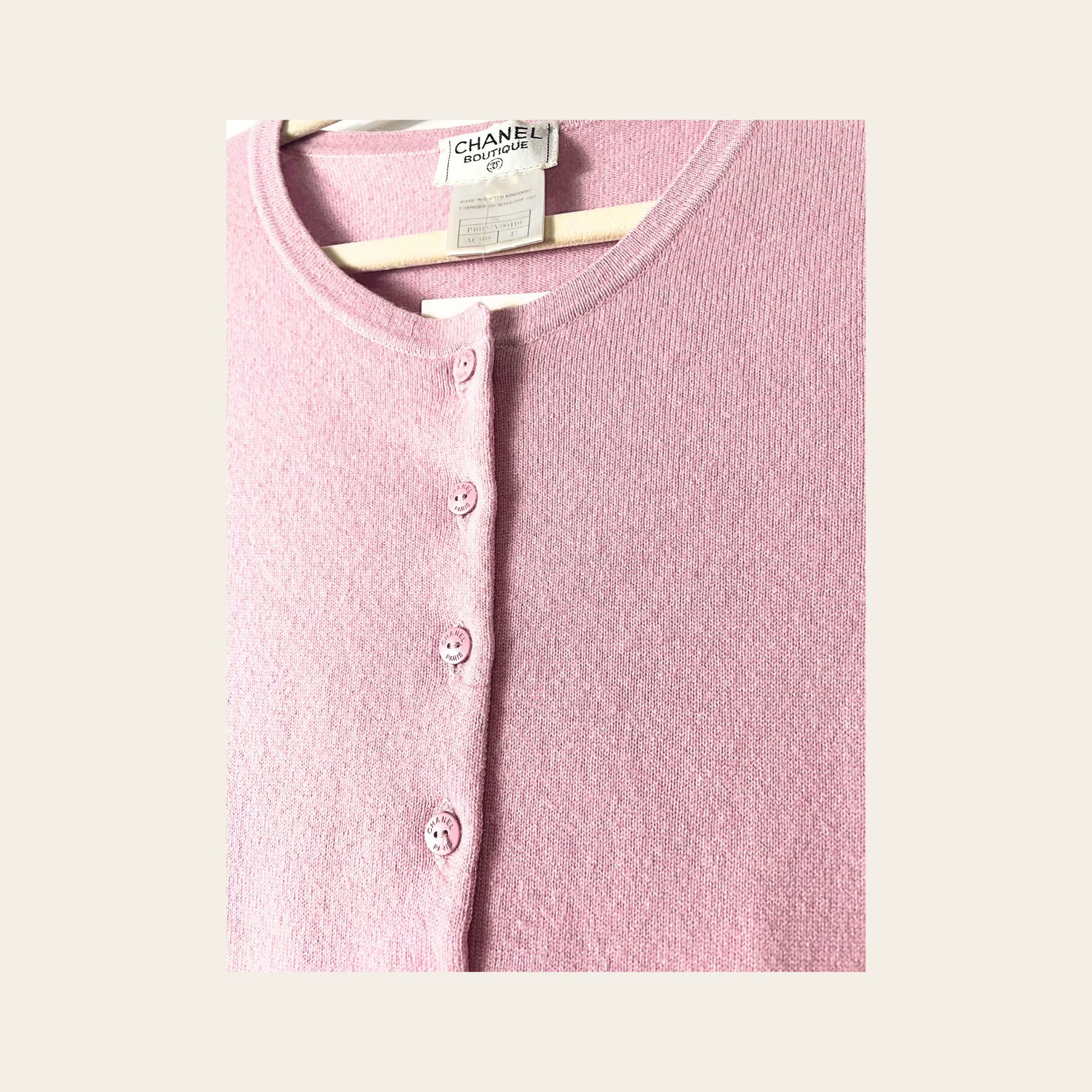 CHANEL - Twin Set Cashmere Pink Cardigan & Shell Top, Medium Large