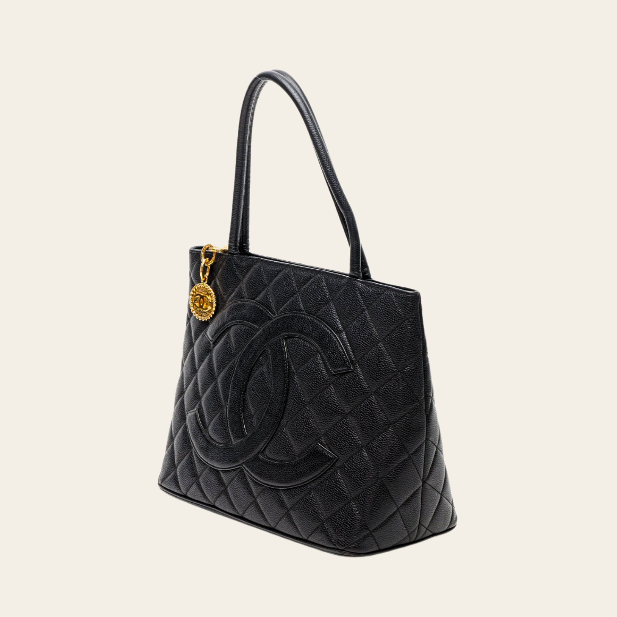 CHANEL - (Medallion Tote) Grand Cabas Matelassé Caviar Noir