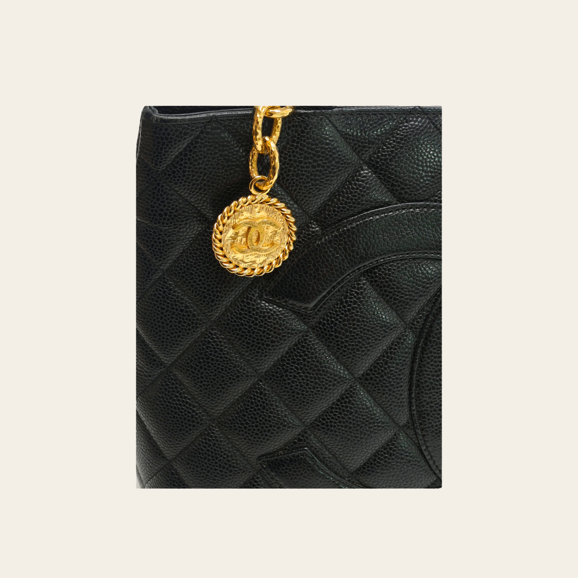 CHANEL - (Medallion Tote) Grand Cabas Matelassé Caviar Noir
