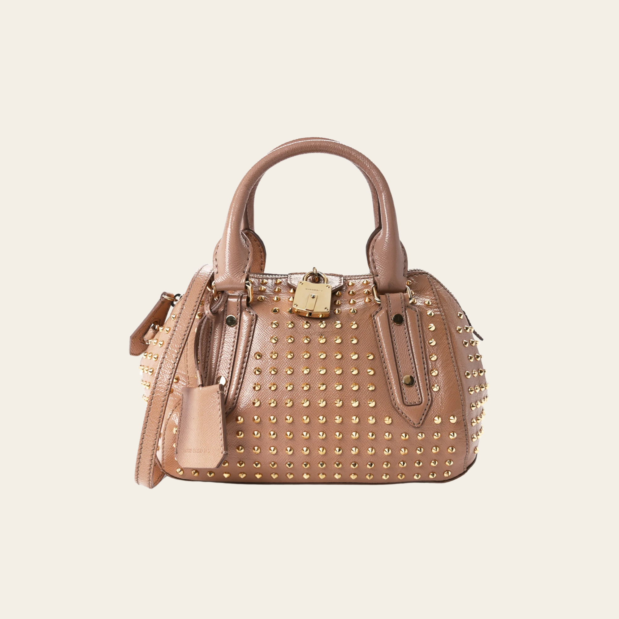 Burberry - Patent Calfskin Studded Bowler Bag “Oyster Pink”