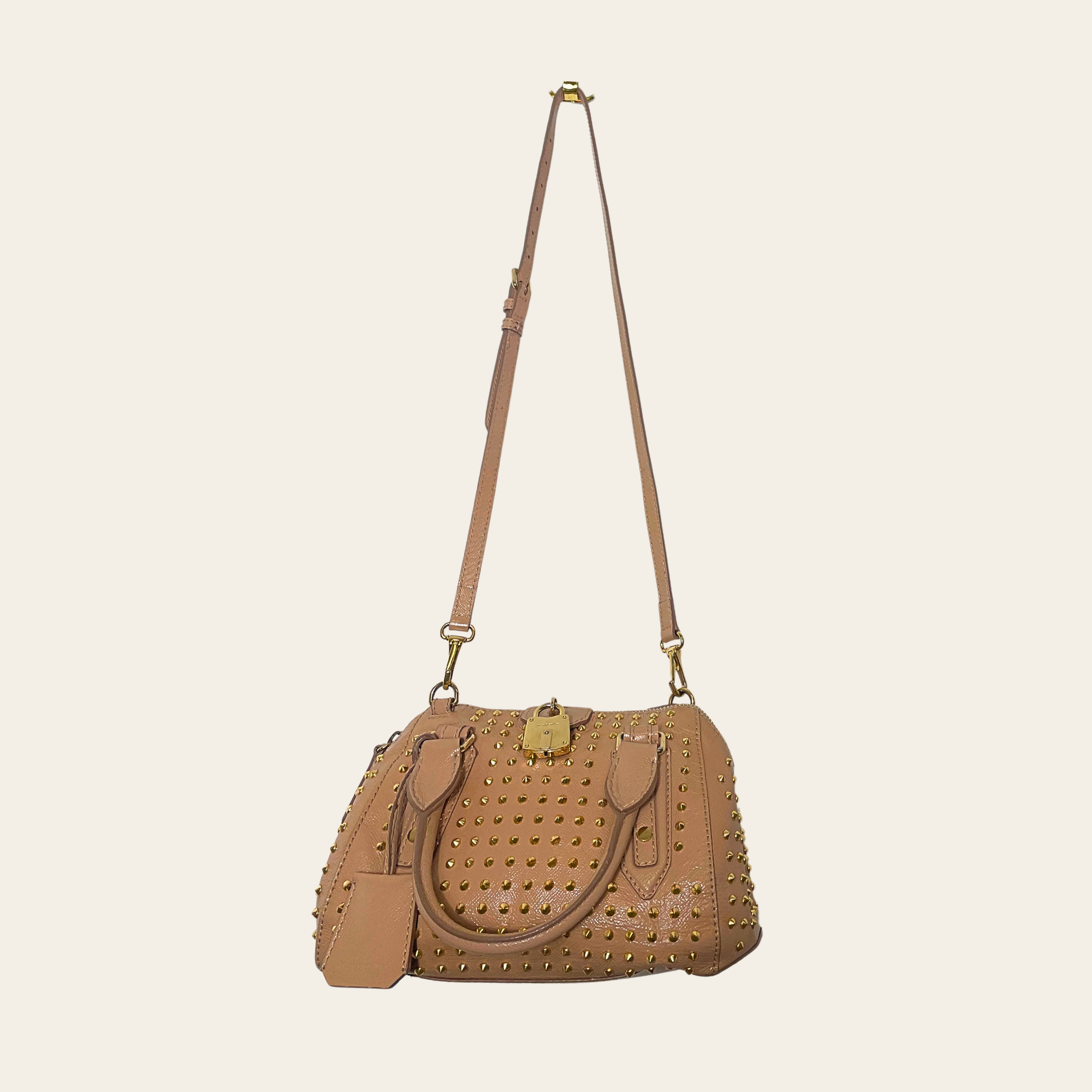 Burberry - Patent Calfskin Studded Bowler Bag “Oyster Pink”