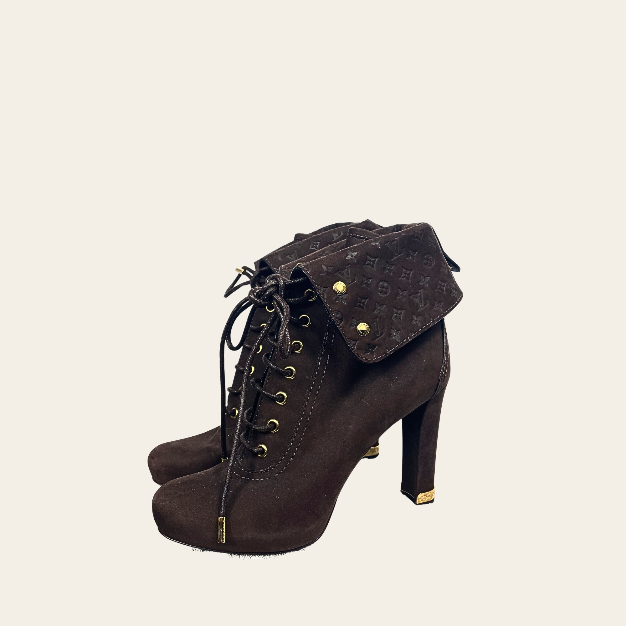 LOUIS VUITTON - Fold-Over Lace Up Booties 37.5