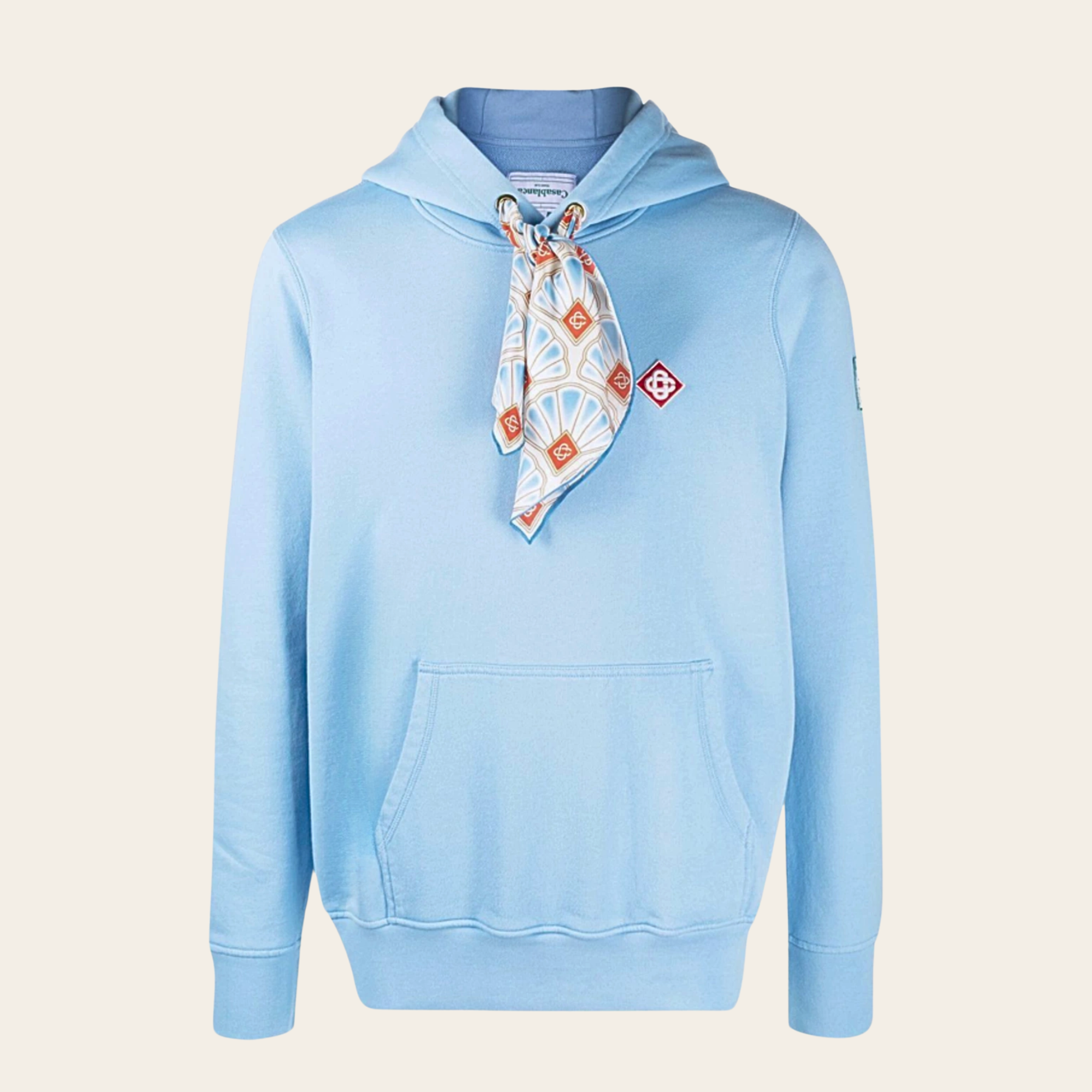 CASABLANCA - Tennis Club Silk Scarf Hoodie “Alaska Blue”, M