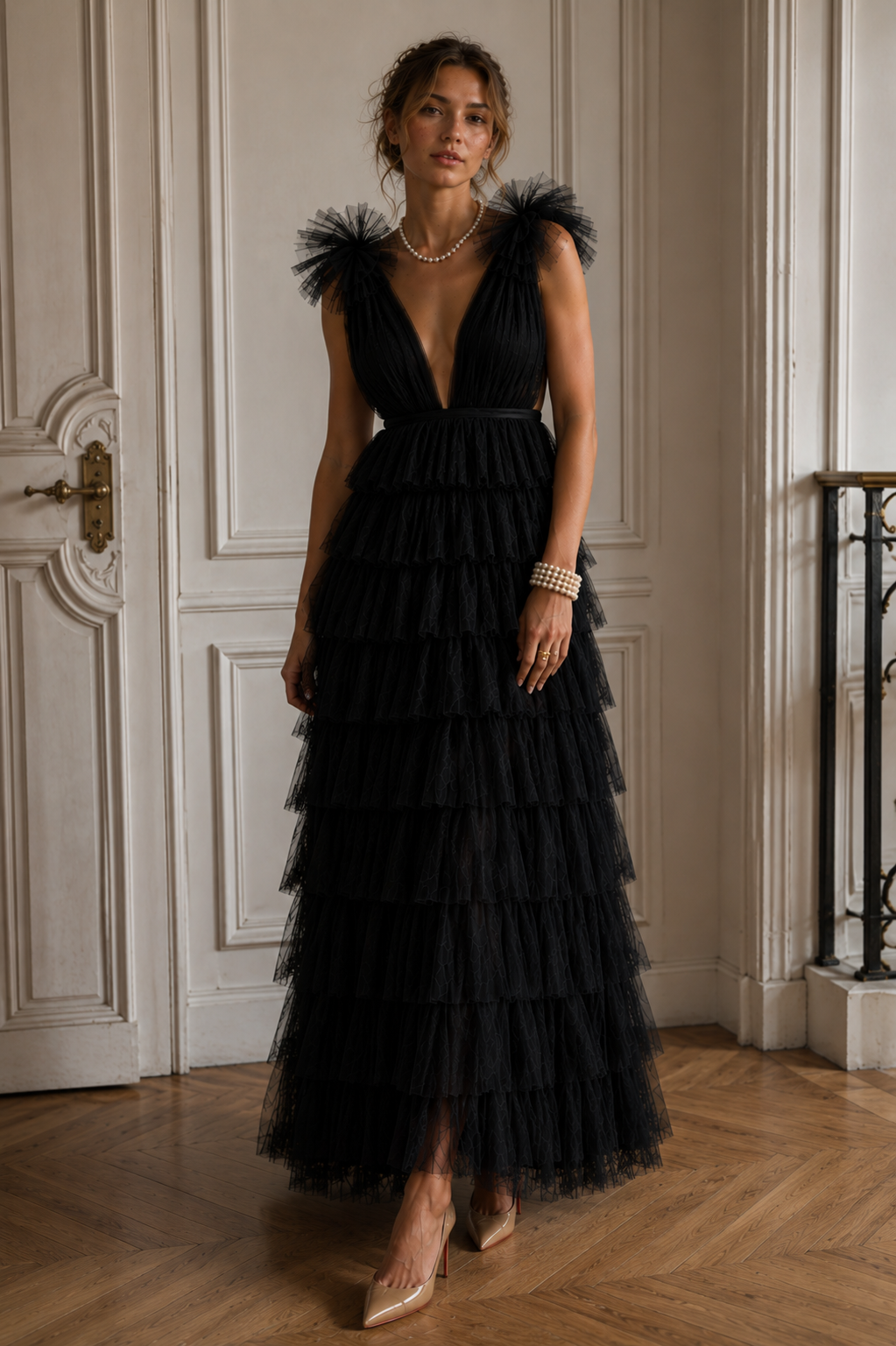 Saulee – Robe Maxi en Tulle Plissé à Volants, Taille 6