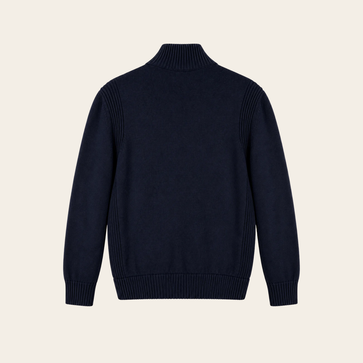 MONCLER — Cardigan Tricot en laine vierge bleu marine à devant matelassé et écusson signature, taille XL