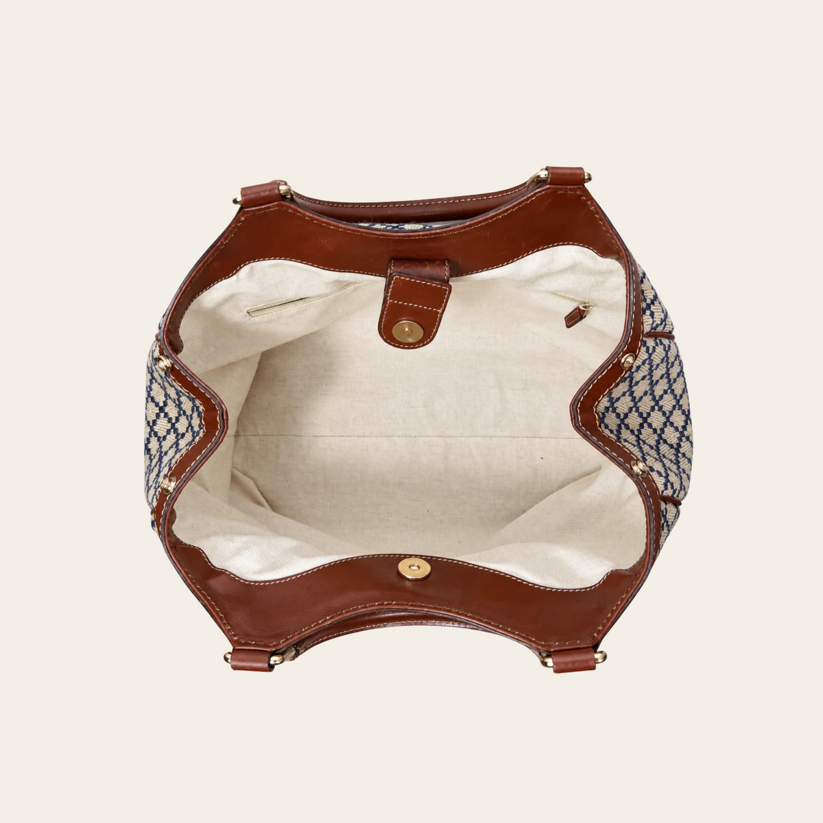 GUCCI — Sac cabas Sukey Medium en toile jacquard Diamante beige et bleu marine, garnitures en cuir brun et détails dorés, taille M