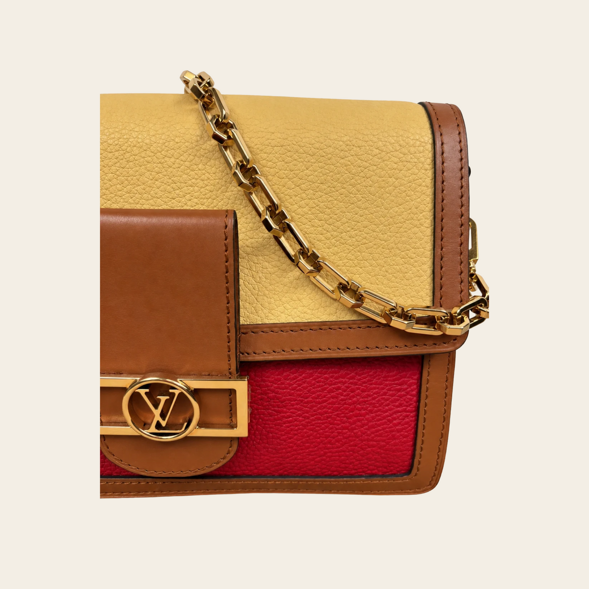 LOUIS VUITTON — Sac Dauphine MM en cuir tricolore crème, cognac et rose framboise