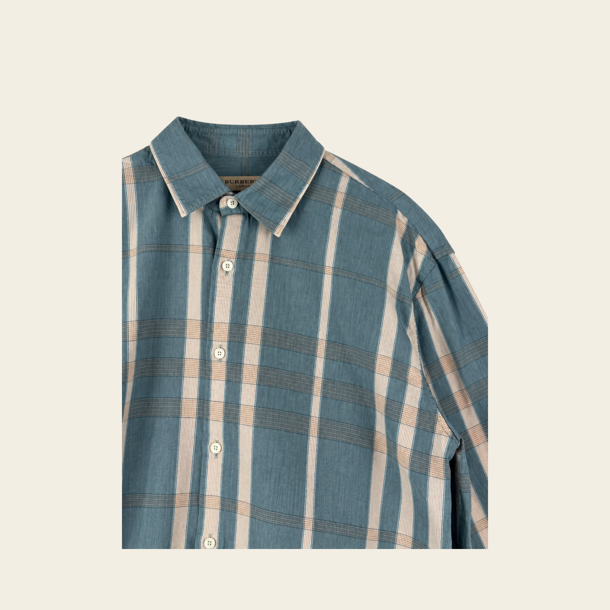 BURBERRY LONDON — Chemise à carreaux en coton et soie bleu grisé — L