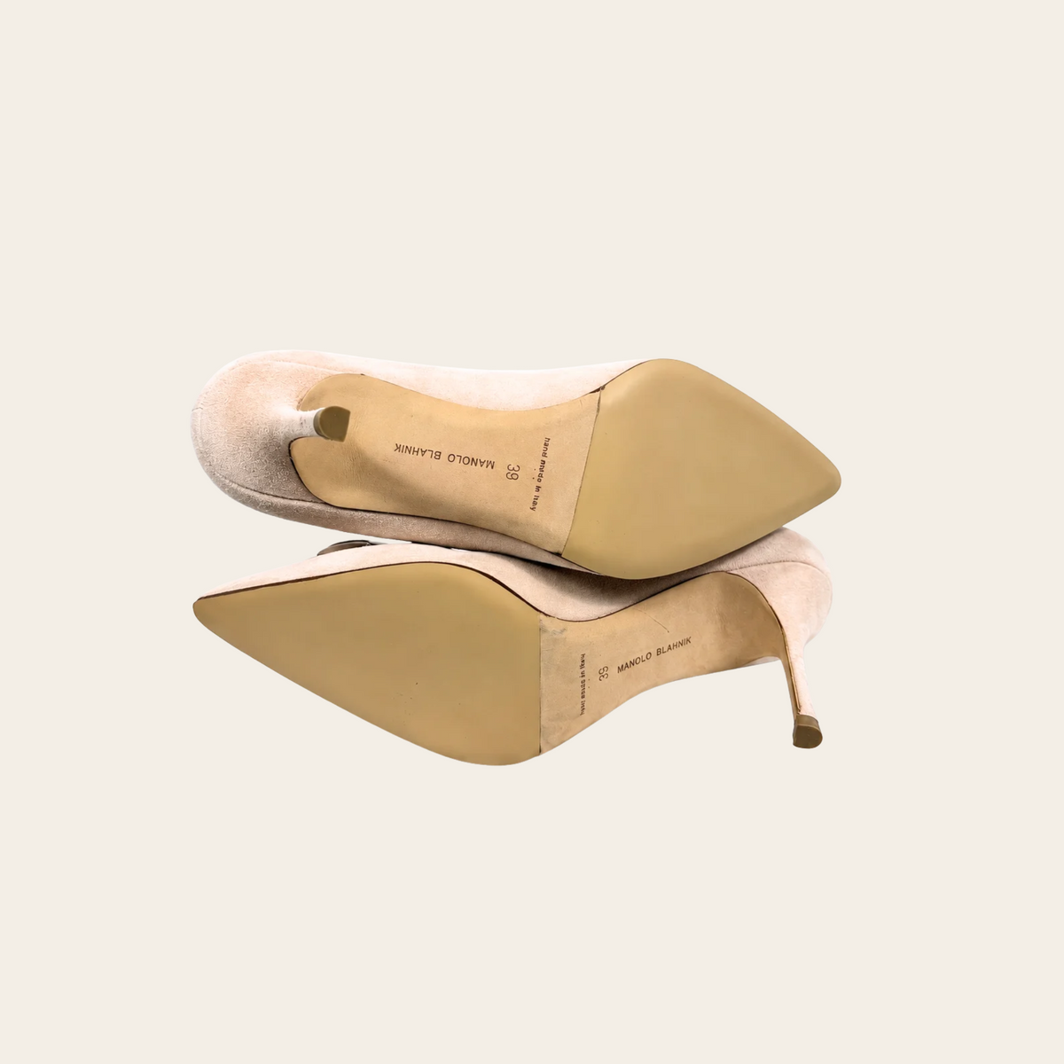 MANOLO BLAHNIK — Escarpins à fleurs en daim rose poudré, taille 39