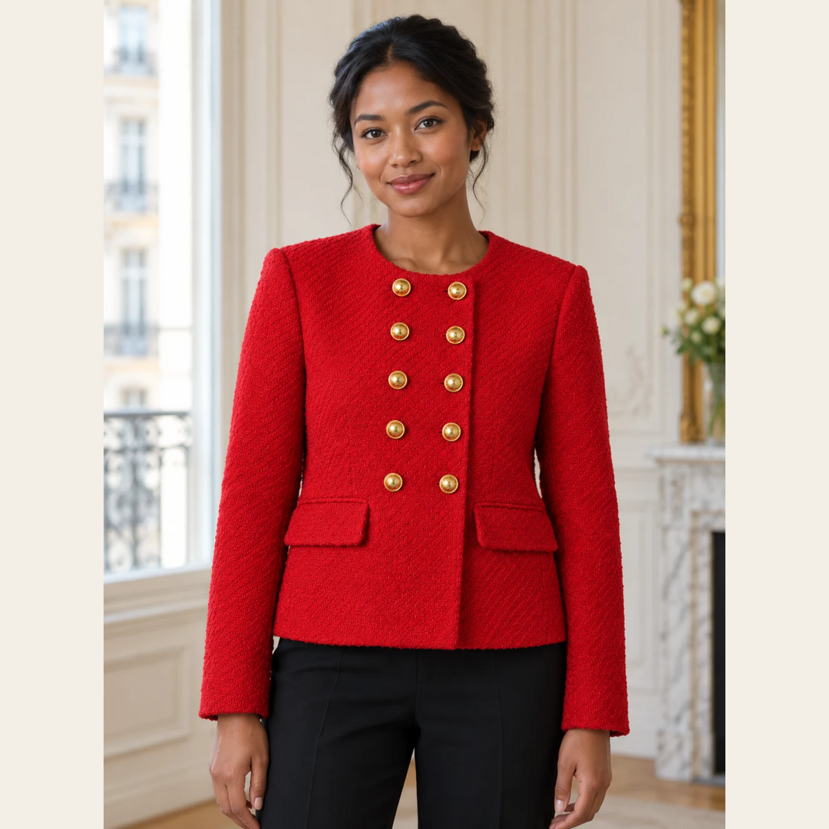 VERONICA BEARD — Veste Bentley en tweed rouge Nantucket à double boutonnage doré — L (12 US)