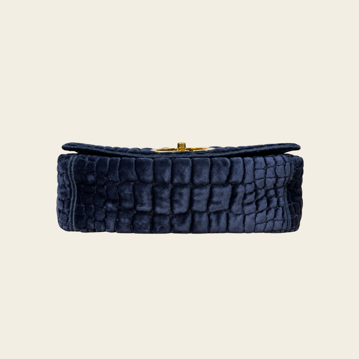CHRISTIAN DIOR — Sac Caro Medium en velours bleu marine brodé effet crocodile, taille M