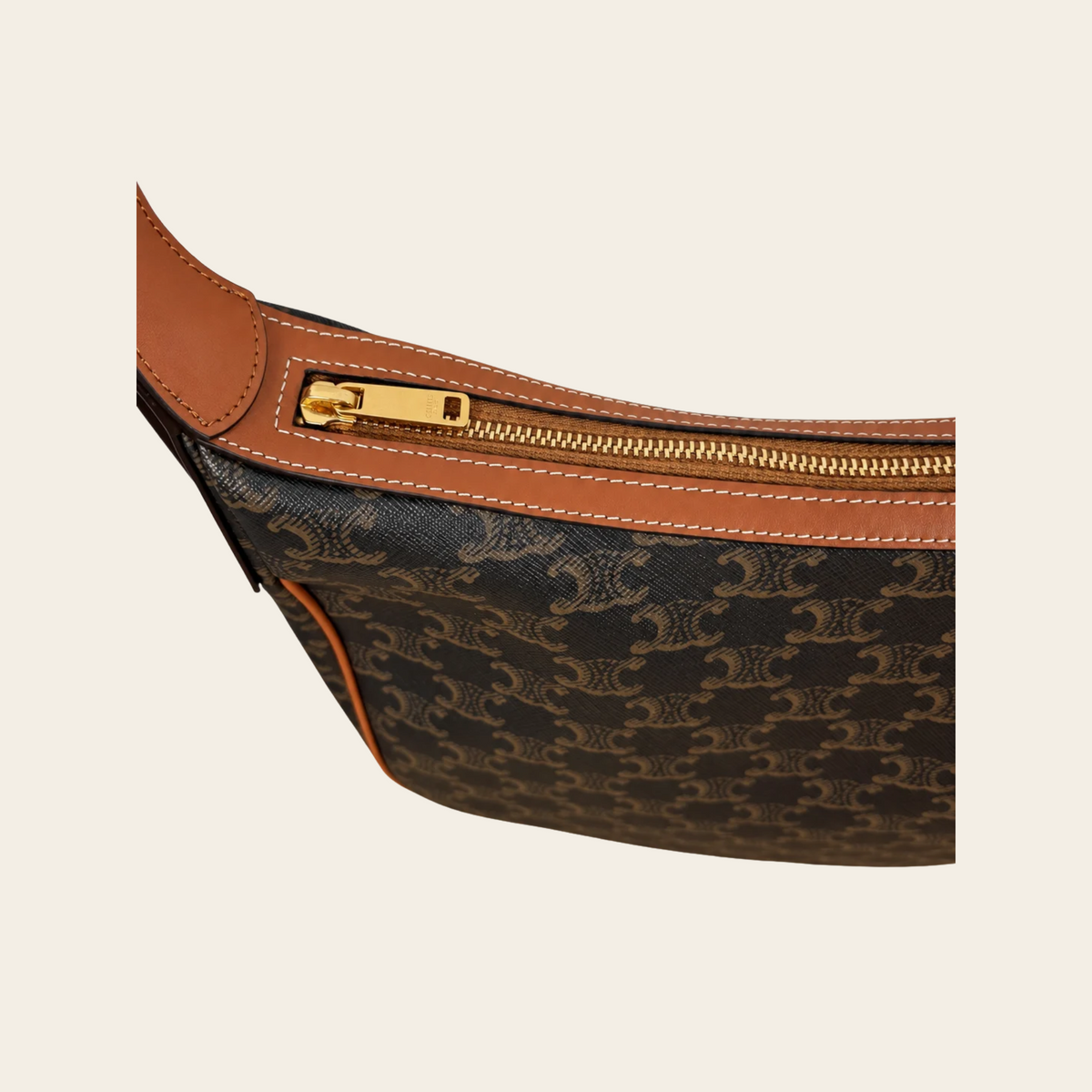 CELINE — Sac Heloïse Medium en toile Triomphe et cuir de veau cognac, taille M