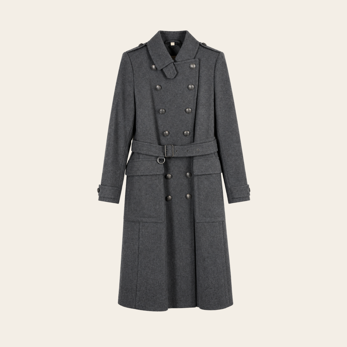 BURBERRY BRIT — Manteau Banaptes croisé en laine vierge et cachemire gris anthracite, taille UK 14 / US 12