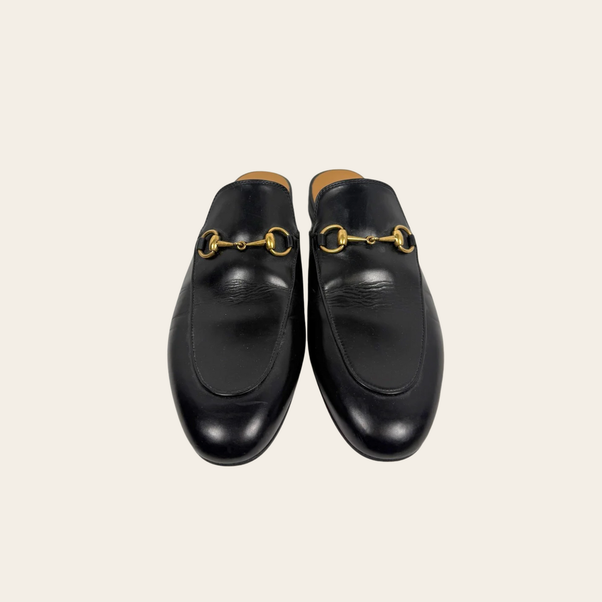 GUCCI — Mules Princetown en cuir noir avec mors Horsebit doré, taille 39