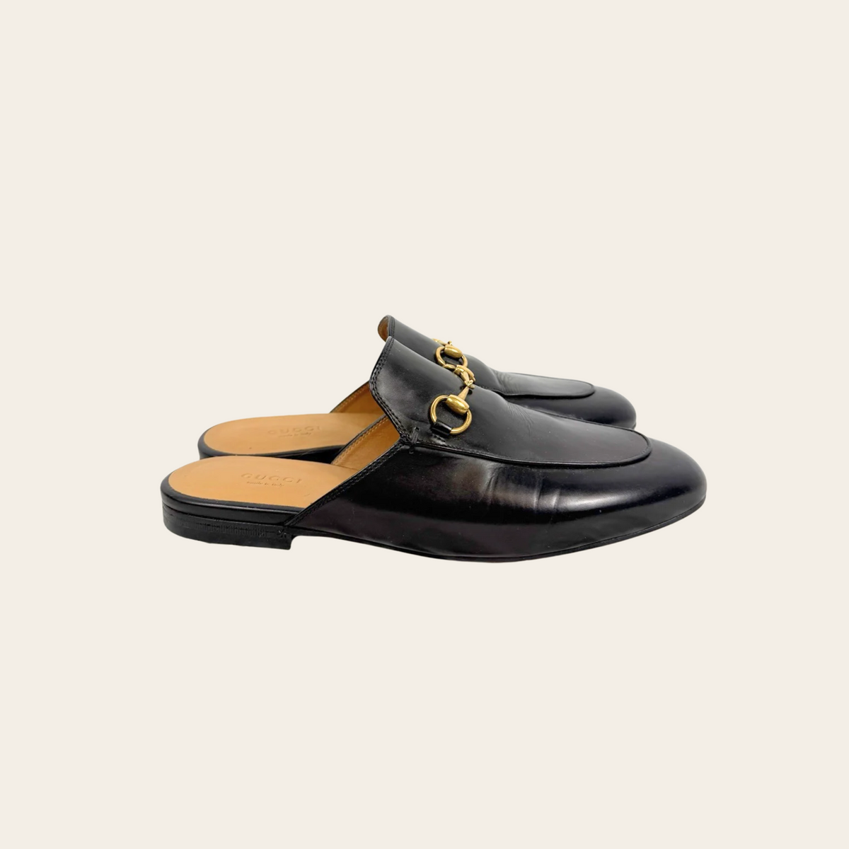 GUCCI — Mules Princetown en cuir noir avec mors Horsebit doré, taille 39