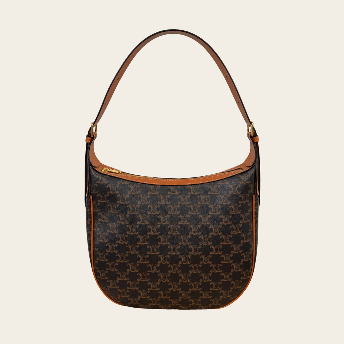 CELINE — Sac Heloïse Medium en toile Triomphe et cuir de veau cognac, taille M