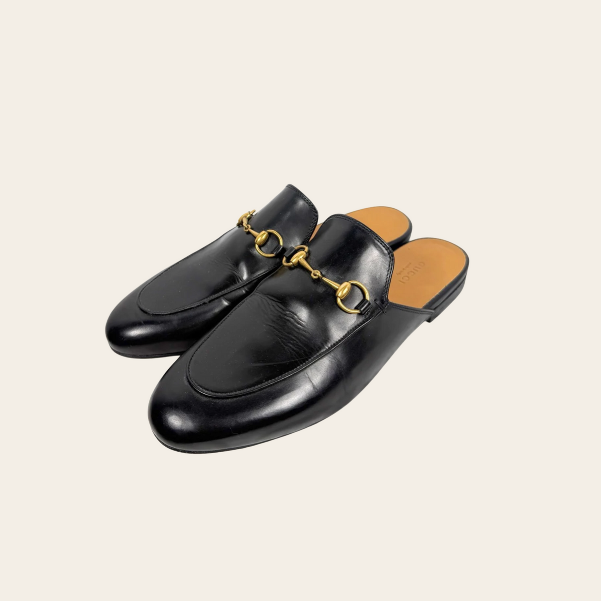 GUCCI — Mules Princetown en cuir noir avec mors Horsebit doré, taille 39