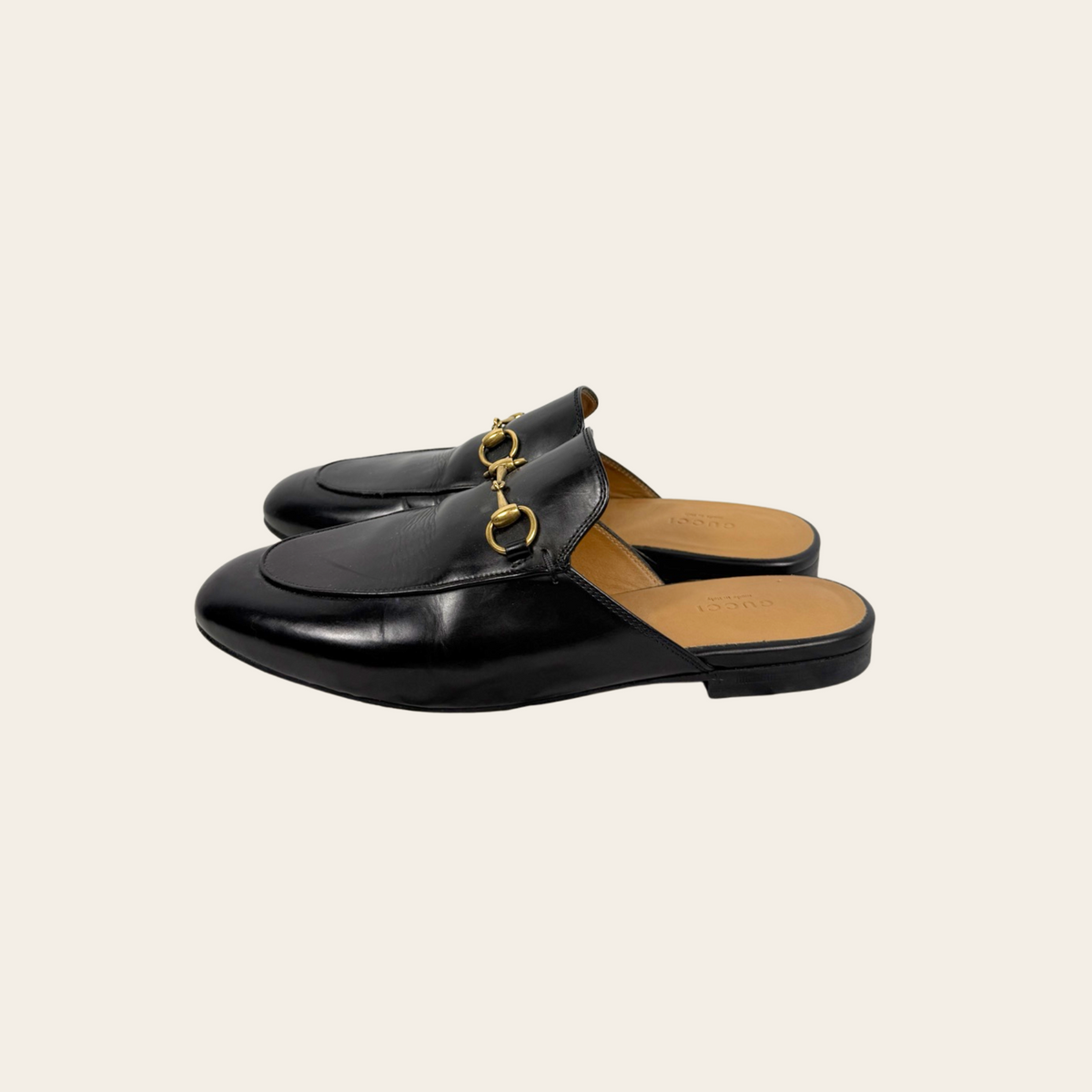 GUCCI — Mules Princetown en cuir noir avec mors Horsebit doré, taille 39