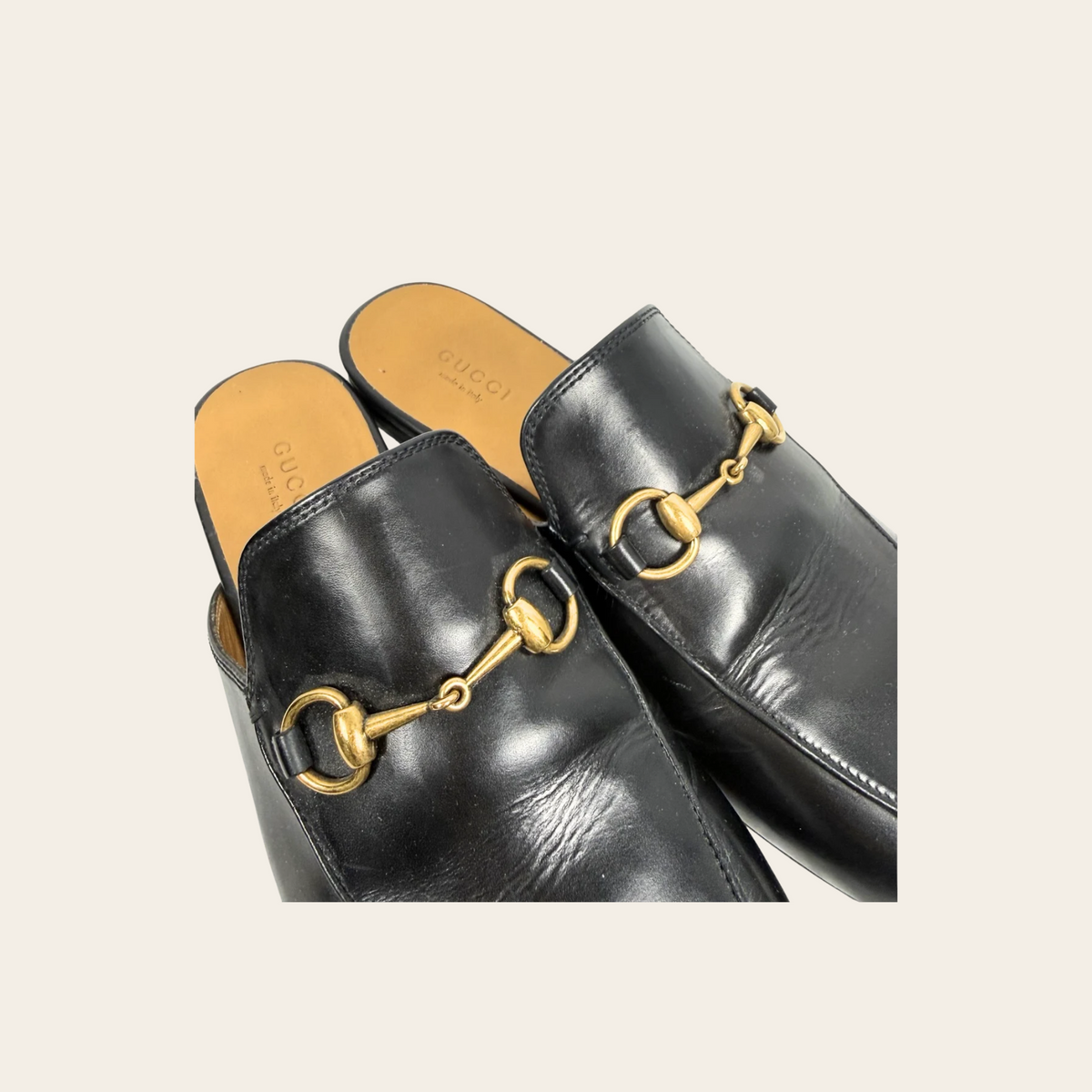 GUCCI — Mules Princetown en cuir noir avec mors Horsebit doré, taille 39
