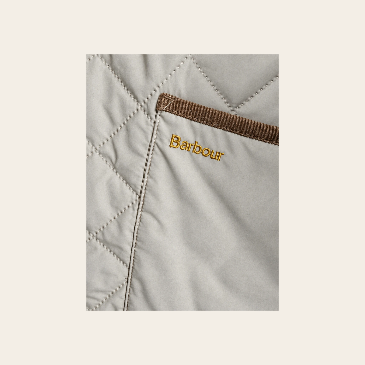 BARBOUR — Veste Anise matelassée beige à col en velours côtelé brun, taille 14 US