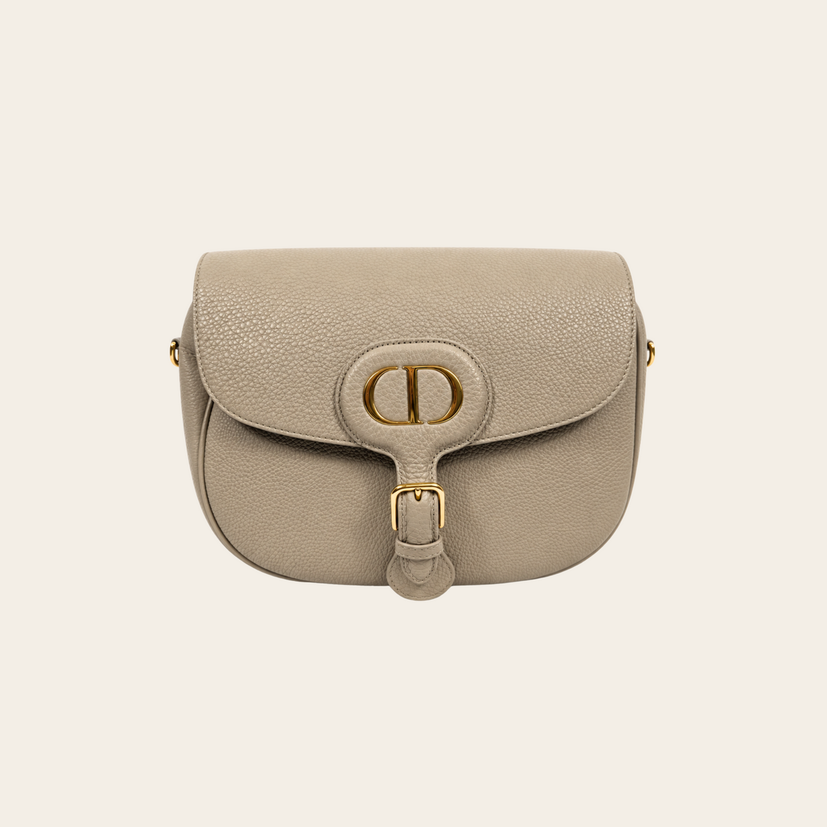 DIOR — Sac Bobby Large en cuir grainé beige avec bandoulière Dior Oblique et détails dorés, taille L