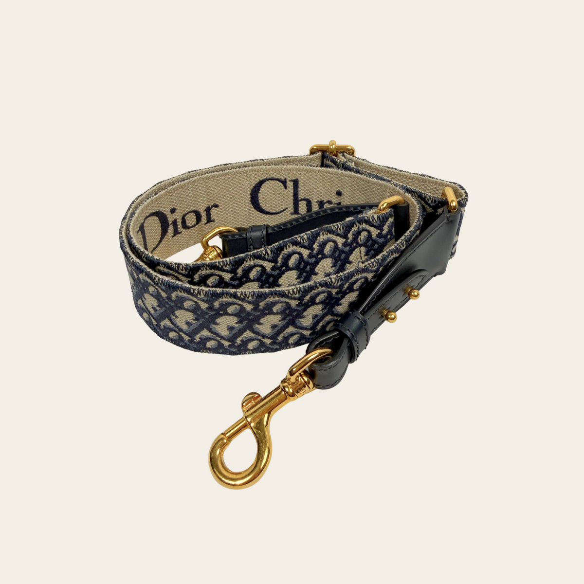 DIOR — Sac Bobby Large en cuir grainé beige avec bandoulière Dior Oblique et détails dorés, taille L