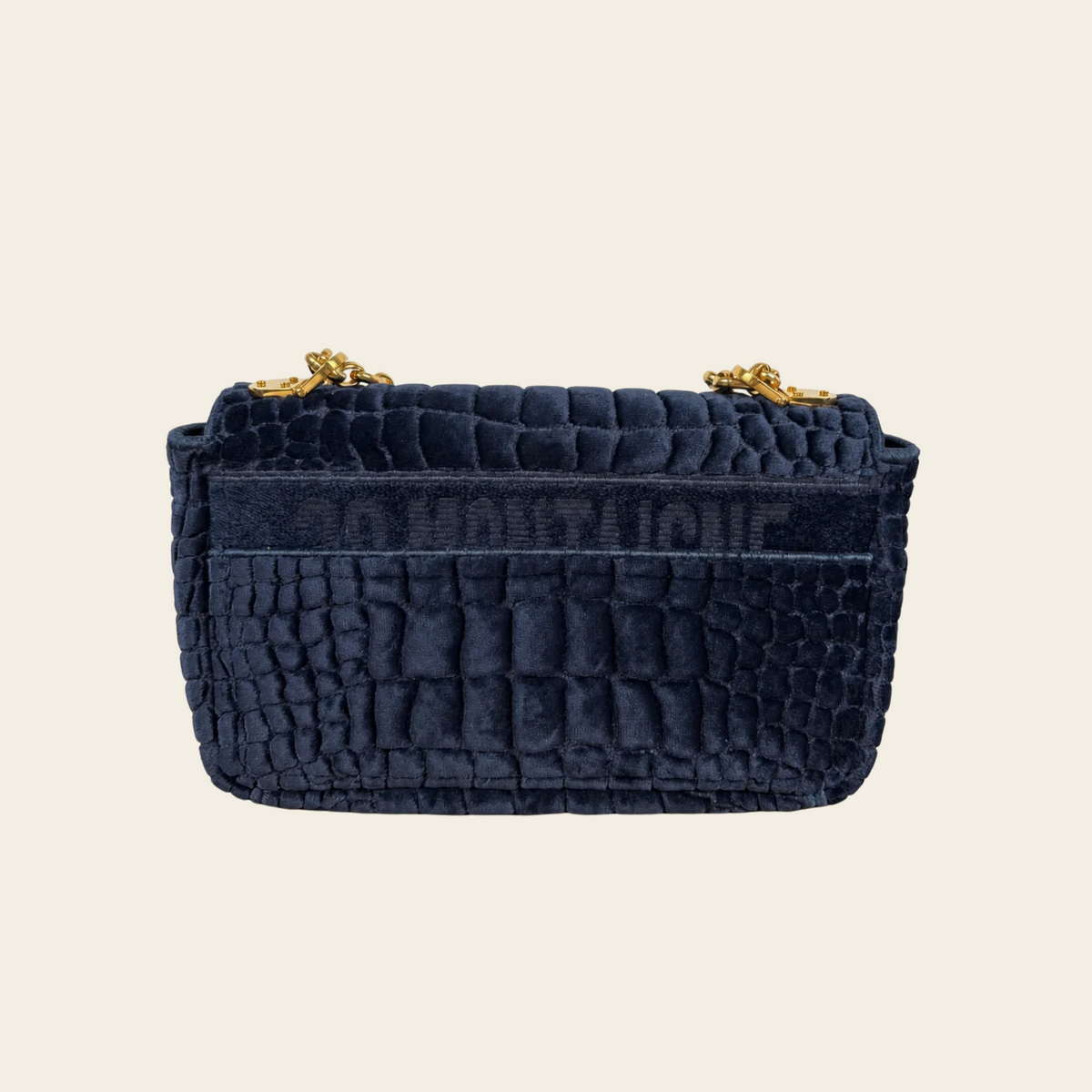 CHRISTIAN DIOR — Sac Caro Medium en velours bleu marine brodé effet crocodile, taille M