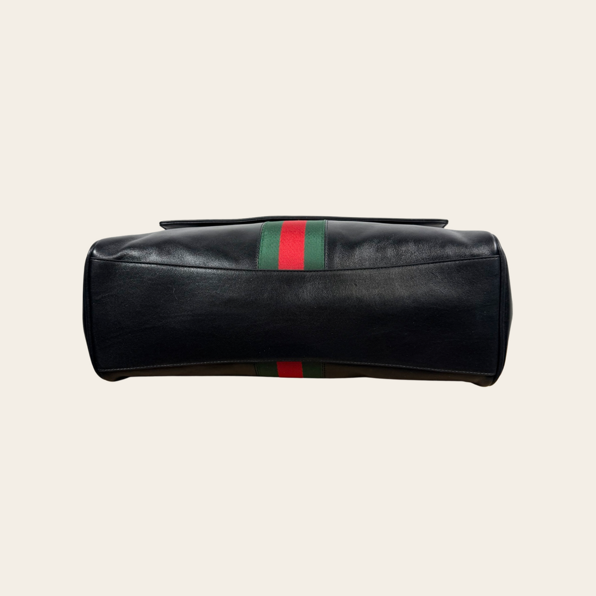 GUCCI — Sac Paparazzo Large en cuir noir avec bande Web verte et rouge et mors Horsebit