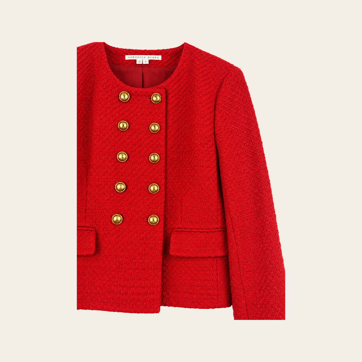 VERONICA BEARD — Veste Bentley en tweed rouge Nantucket à double boutonnage doré — L (12 US)