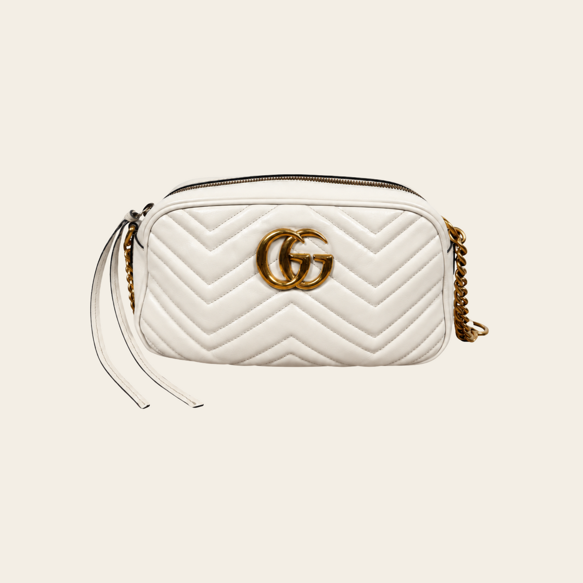 GUCCI — Sac GG Marmont Matelassé Small en cuir blanc crème avec Double G doré