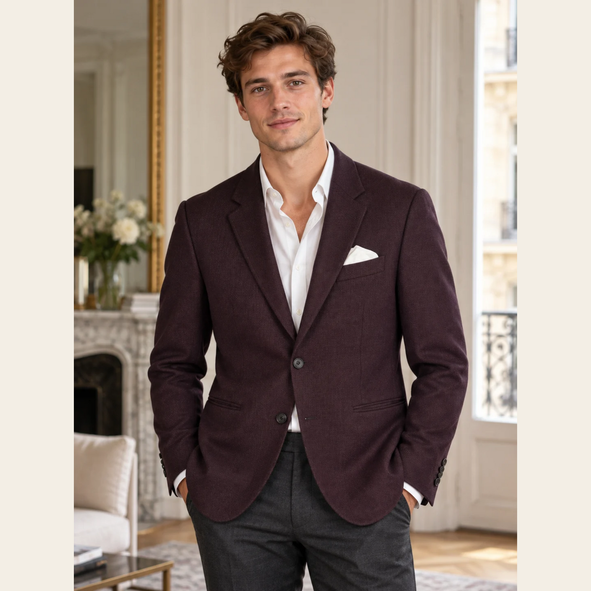 TONY WONG CUSTOM TAILOR — Veston sur mesure en tissu Ermenegildo Zegna Heritage — Prune profond